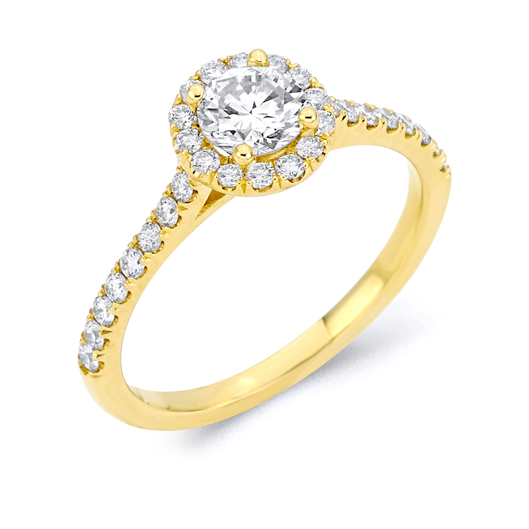 2.35 Grams, 14k Yellow Gold Custom Designed Ladies Ring, 0.51ct Center Round Brilliant Diamond Of I Color, SI1 Clarity & 30 Round Brilliant Diamonds Totaling 0.37ct Of F Color, VS Clarity.