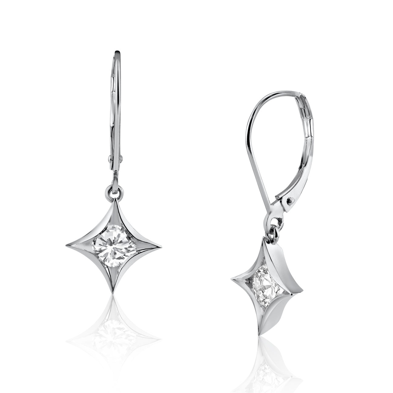 2.35 Grams, 18K White Gold Custom Designed Ladies Earrings With Two Cushion Brilliant Diamonds 0.40ct Each Totaling 0.80ct Of G Color, VS2 Clarity; GIA6342018205/6332513218