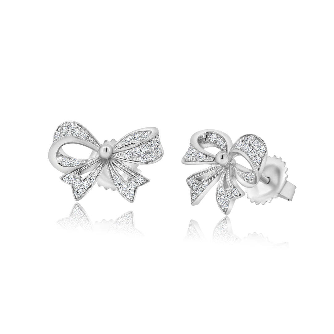14k White Gold Ribbon Diamond Earrings 