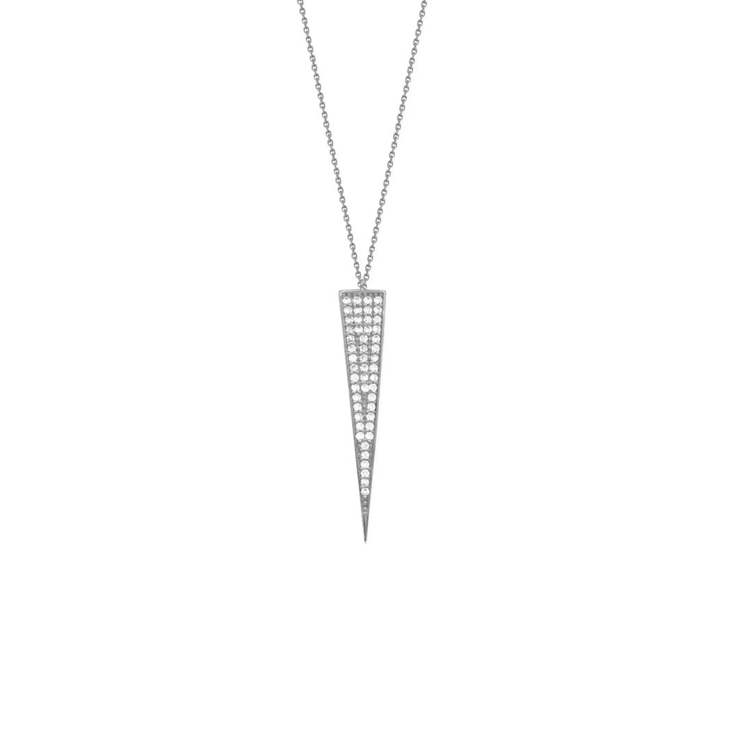 2.69 Grams, 14K White Gold Spear Tip Drop Necklace With Clear CZ; MF026660-14B