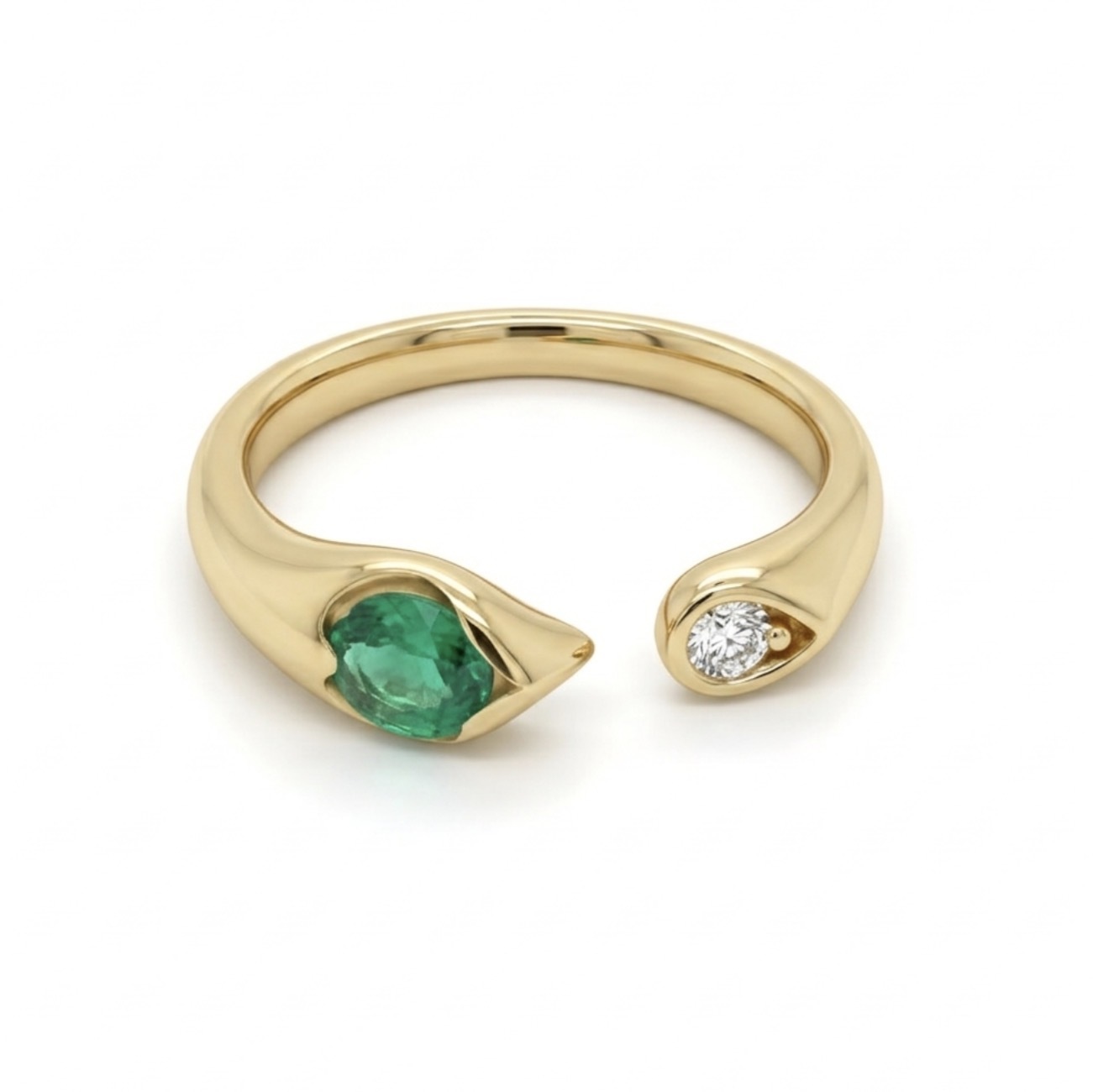 2.85 Grams,14k Yellow Gold Trois Mois  Ring With Round Brilliant Diamond 0.065ct G Color, VS1 Clarity & 0.22ct Zambian Emerald; DJTOIEMY