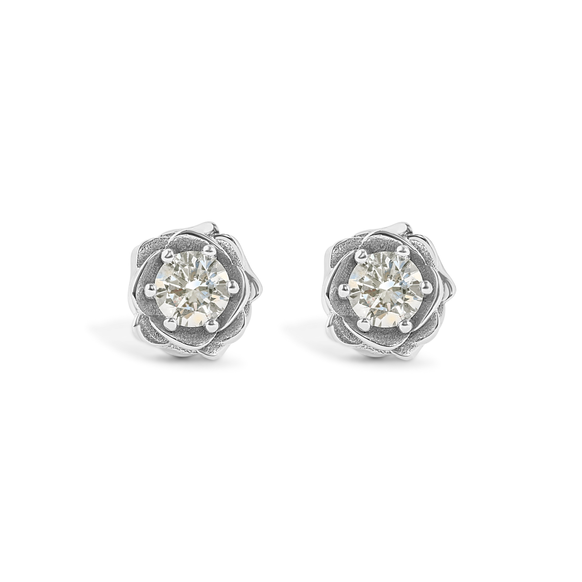 Platinum Rose Studs with Two Round Brilliant Diamonds Stud Earrings