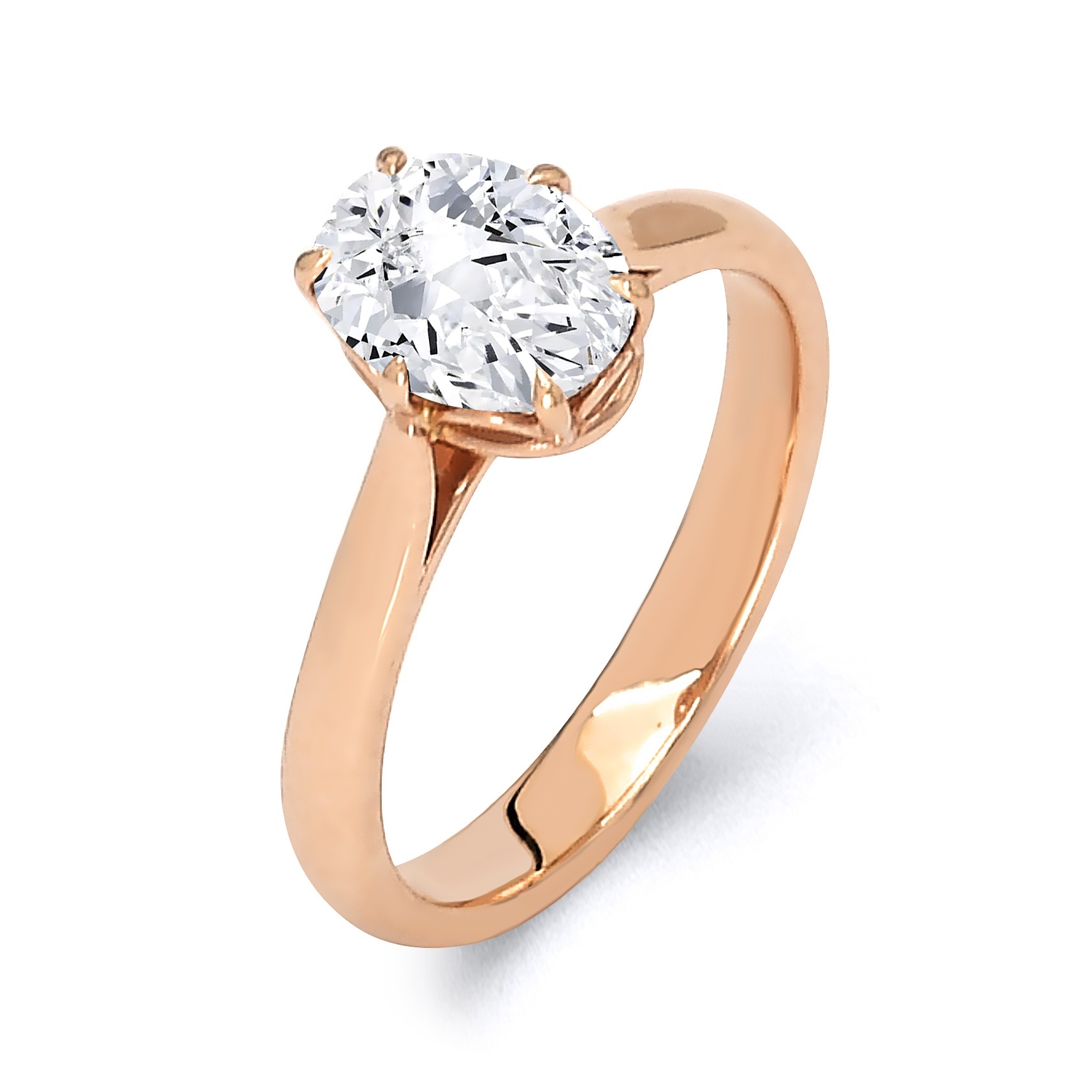 3.32 Grams, 14k Rose Gold Solitaire, Center 1.29ct Oval Brilliant Diamond Of H color, VS2 Clarity