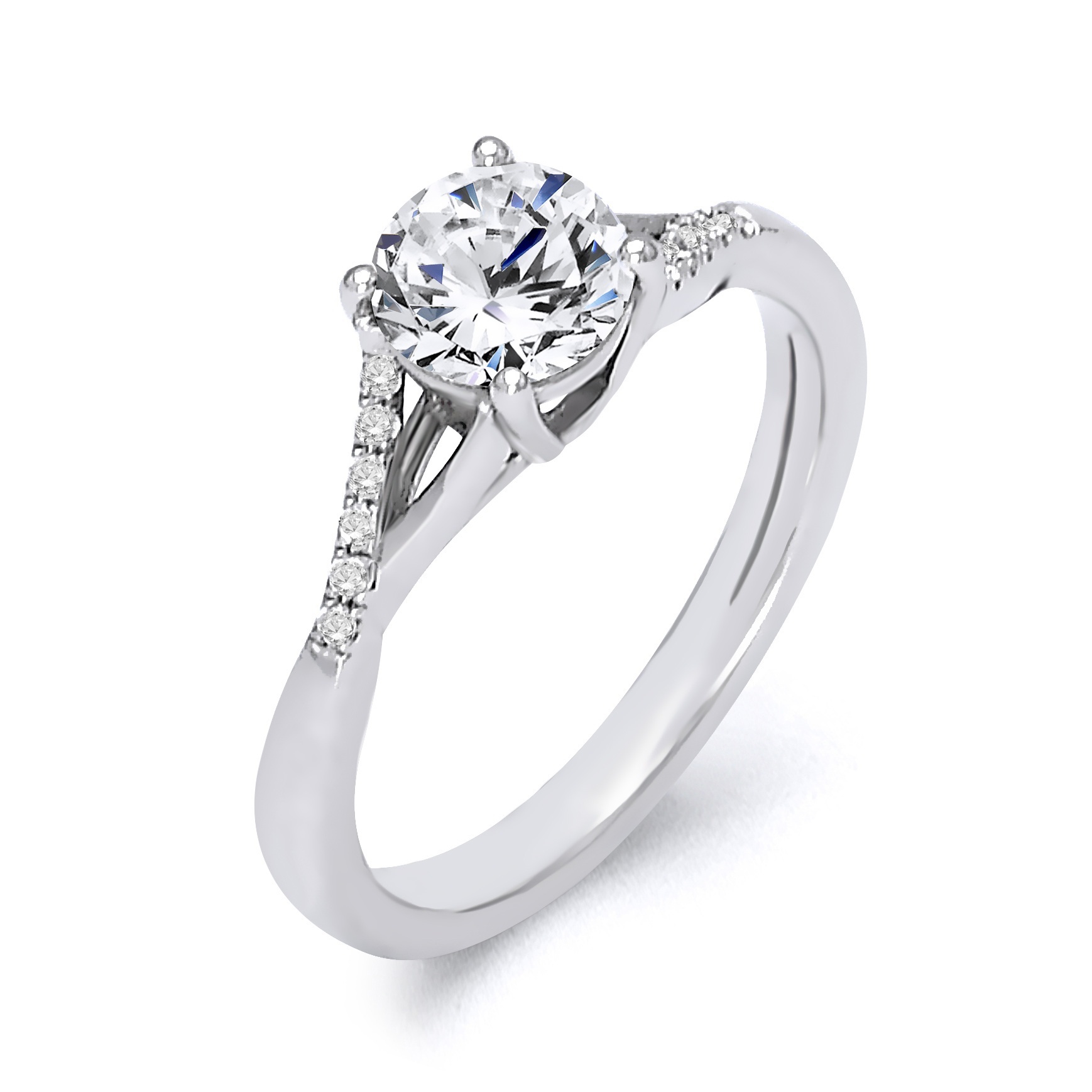 3.34 Grams, 14K White Gold Custom Designed Ladies Ring. Center 1.00ct Round Brilliant Diamond Of F Color, SI2 Clarity GIA 1219503144 & 12 Shank Diamonds Totaling 0.06ct Of F Color, VS Clarity.