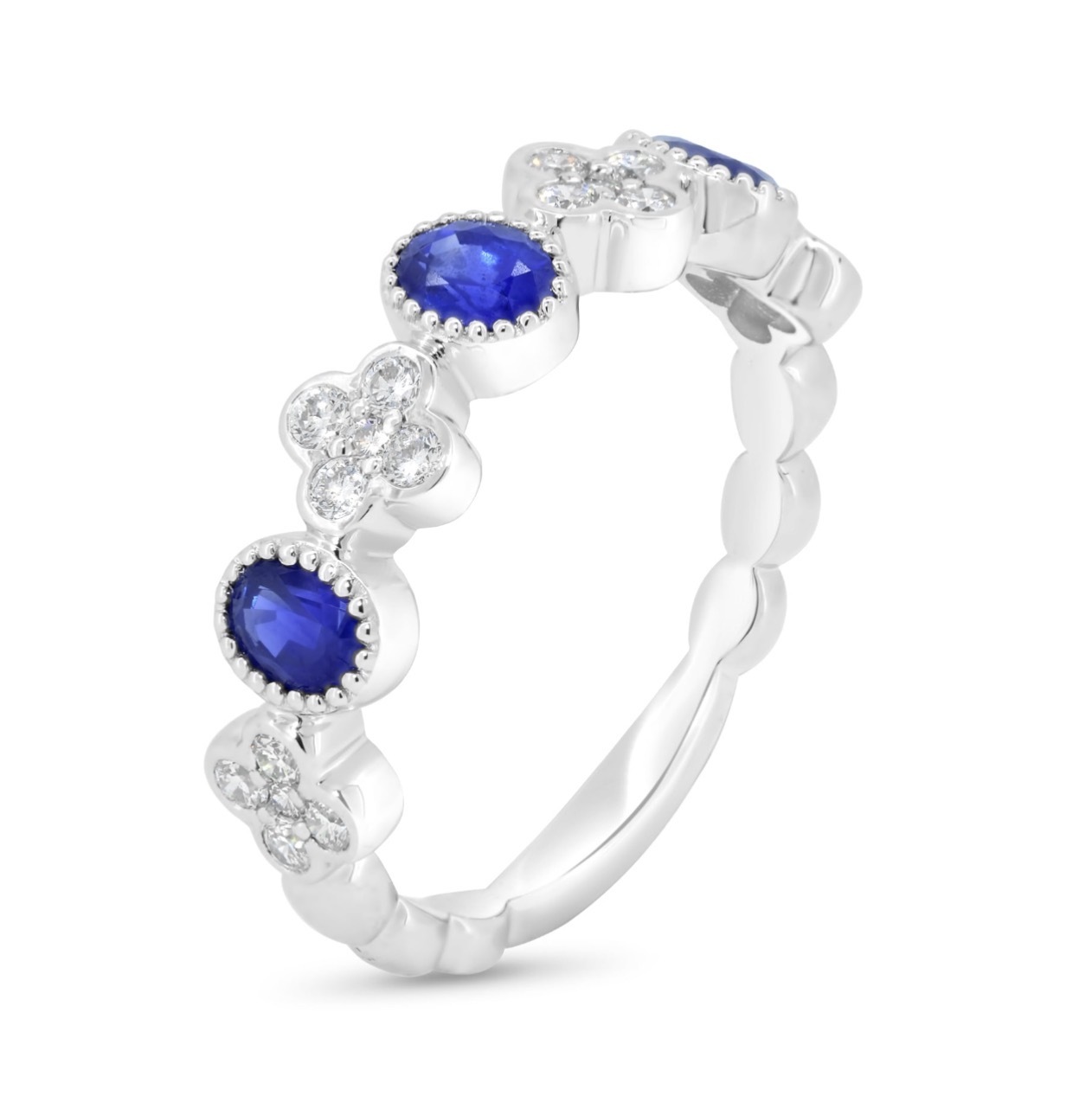 3.35 Grams, 18k White Gold Ladies Band With 0.73ct Blue Sapphires and 0.29ct Diamonds Of G Color, VS Clarity; LB499126