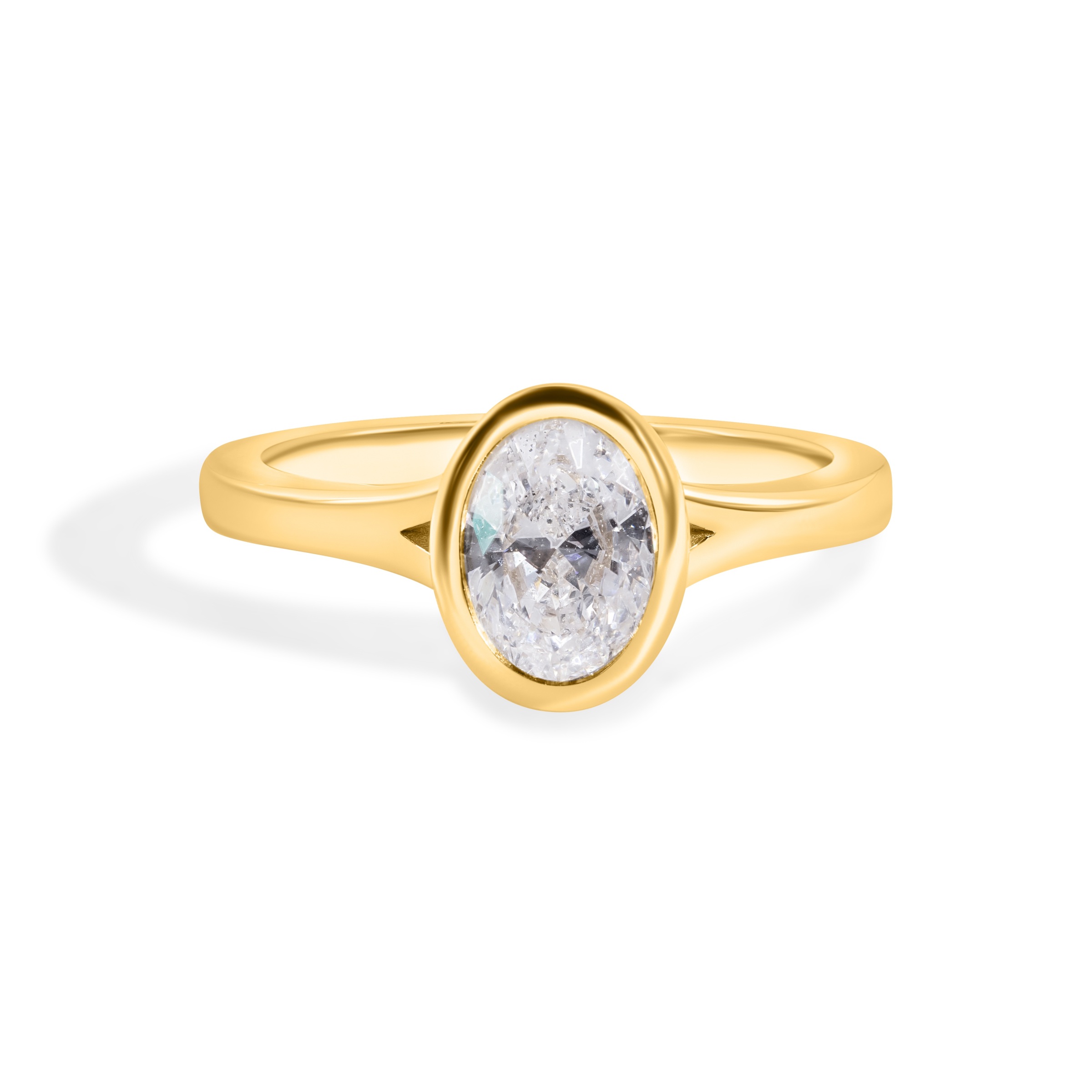 14K Yellow Gold Oval Bezel Diamond Engagement Ring