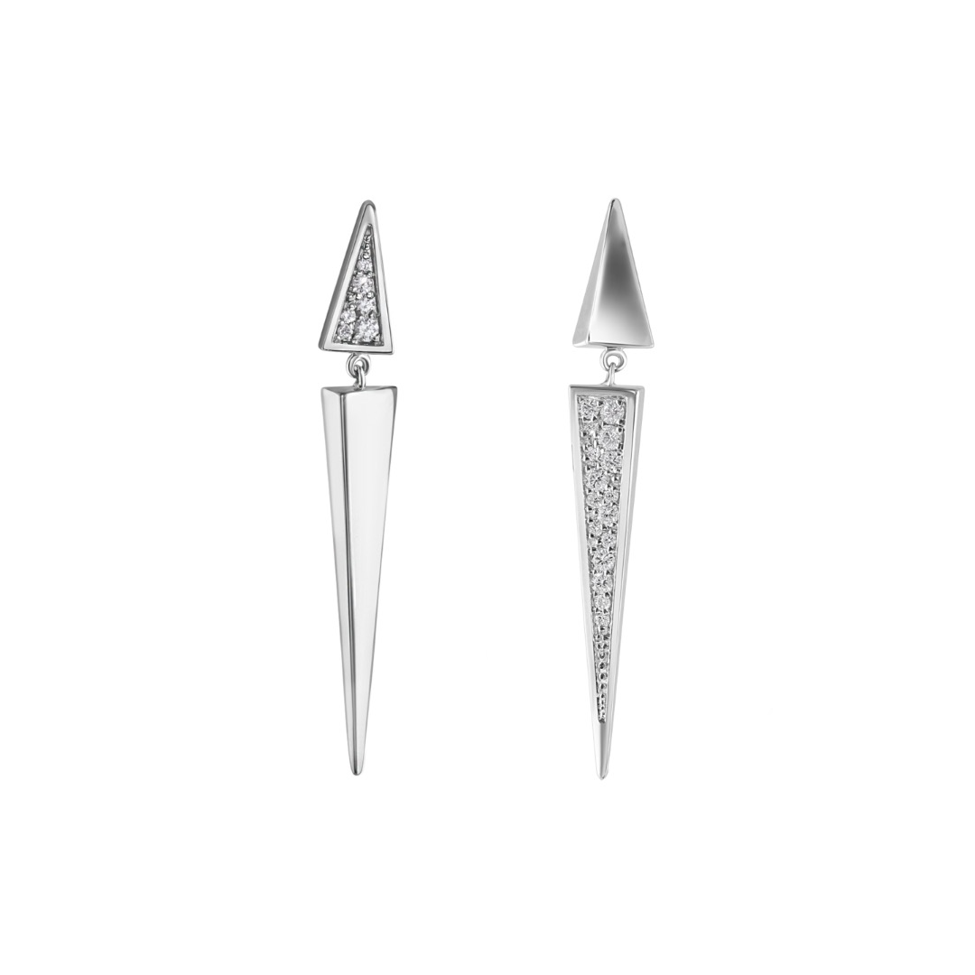 14k White Gold Triangle Dangle Earrings With 22 Pave Diamonds 