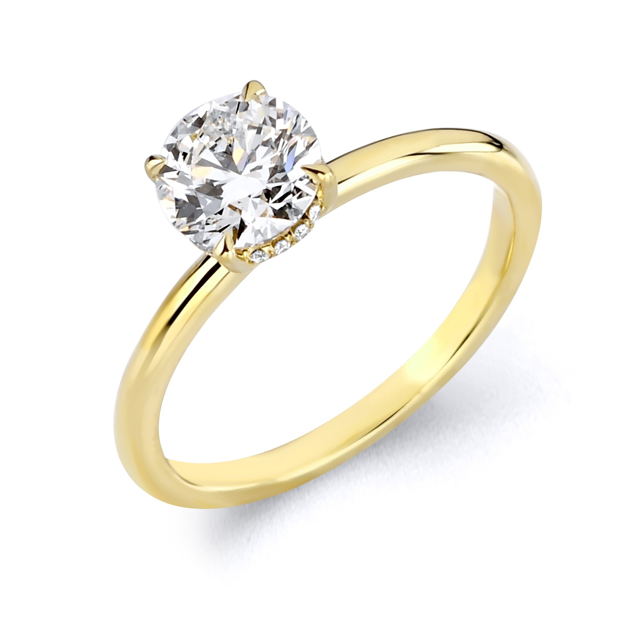 3 Grams, 18k Custom Designed Ladies Engagement Ring, Center 1.12ct  Round Brilliant Diamond Of G Color, SI1 Clarity & 16 Hidden Halo Diamonds Totaling 0.05ct Of E-F Color, VS1 Clarity