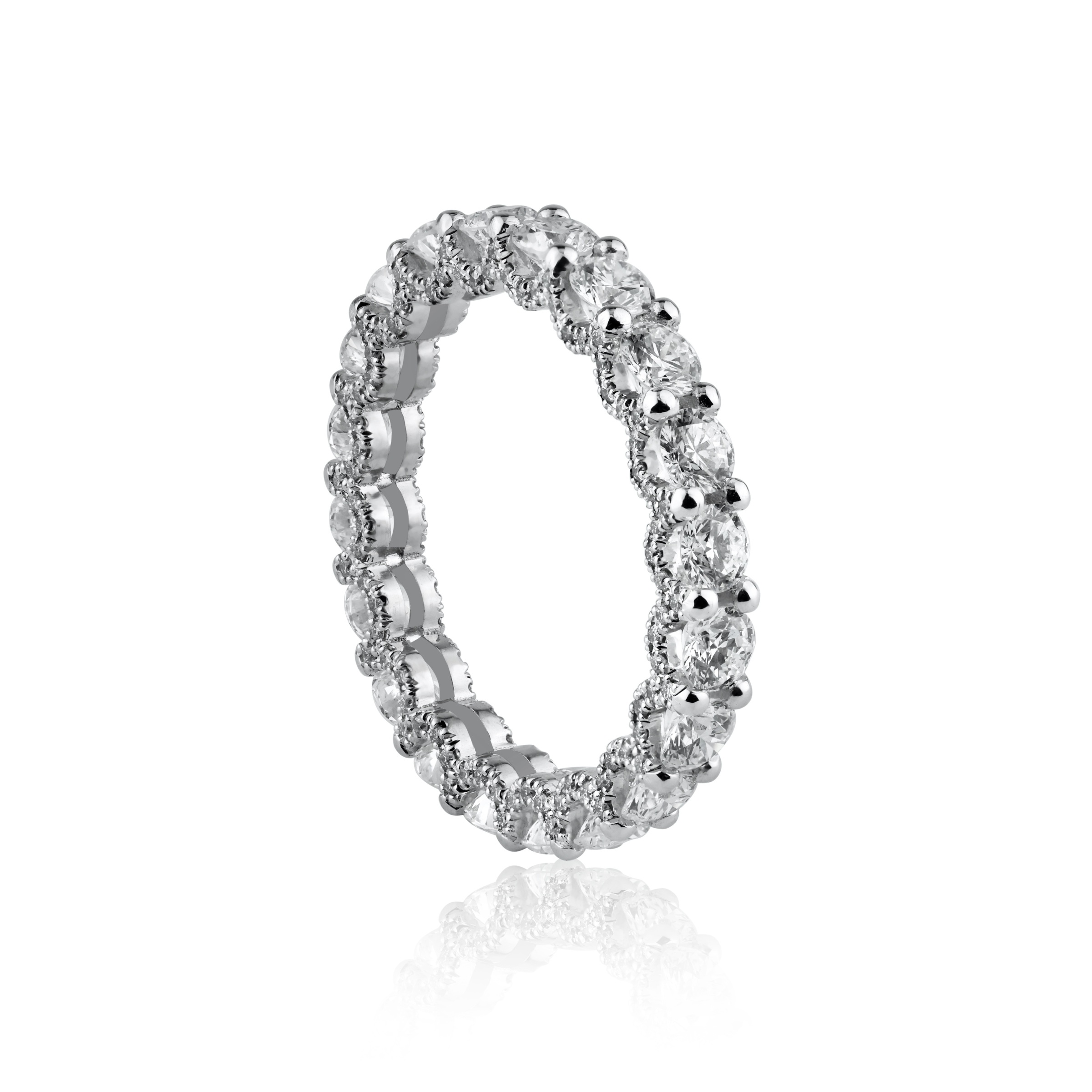 Platinum Custom Designed Ladies Eternity Band With 160 U Pave Side Diamonds 0.37ct & 20 Round Brilliant Diamonds 2.13ct Of E-F Color, VS1 Clarity; DJ180D-245