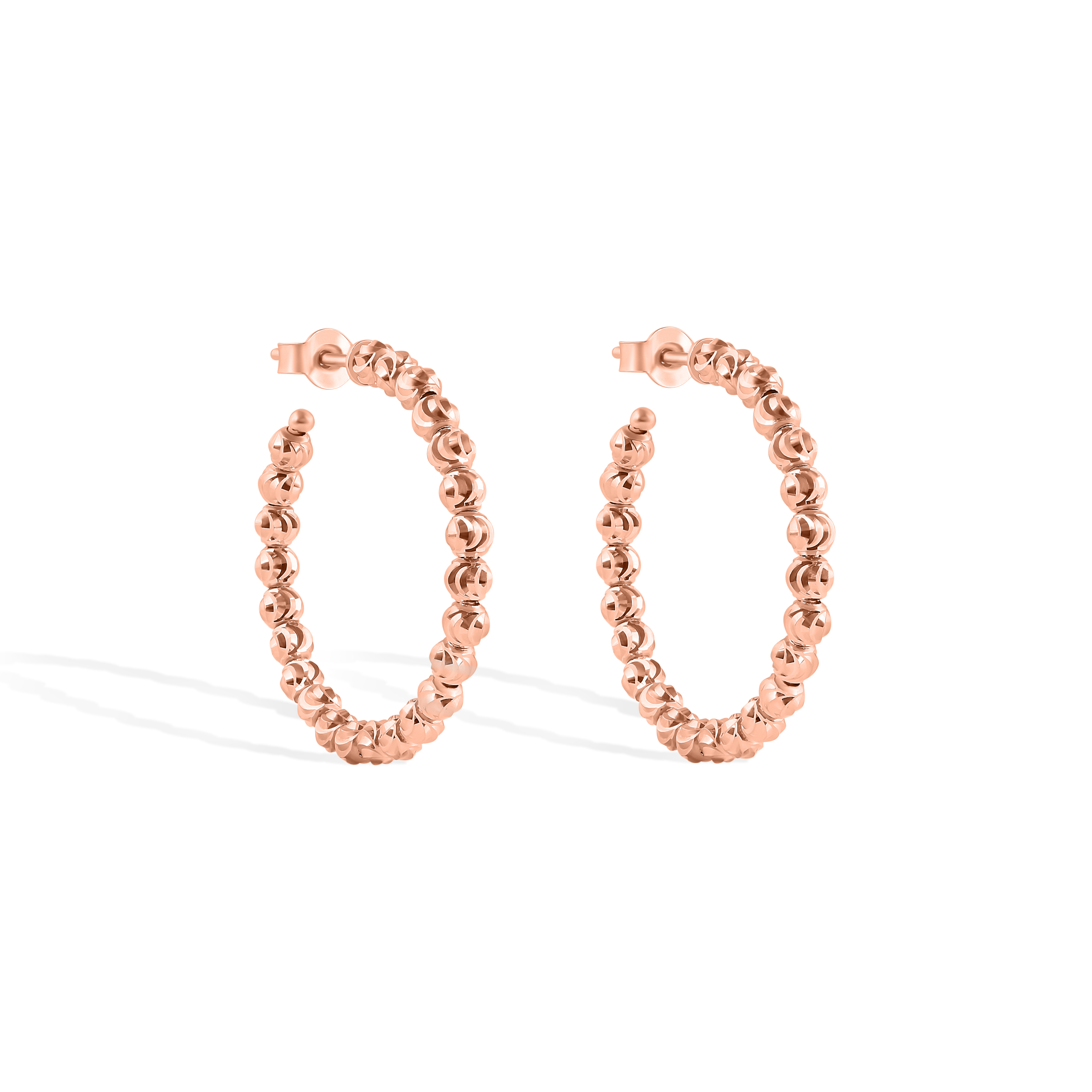 14K Rose Gold Laser Cut 3mm Ball Fancy Hoop Earrings 1 Inch Wide