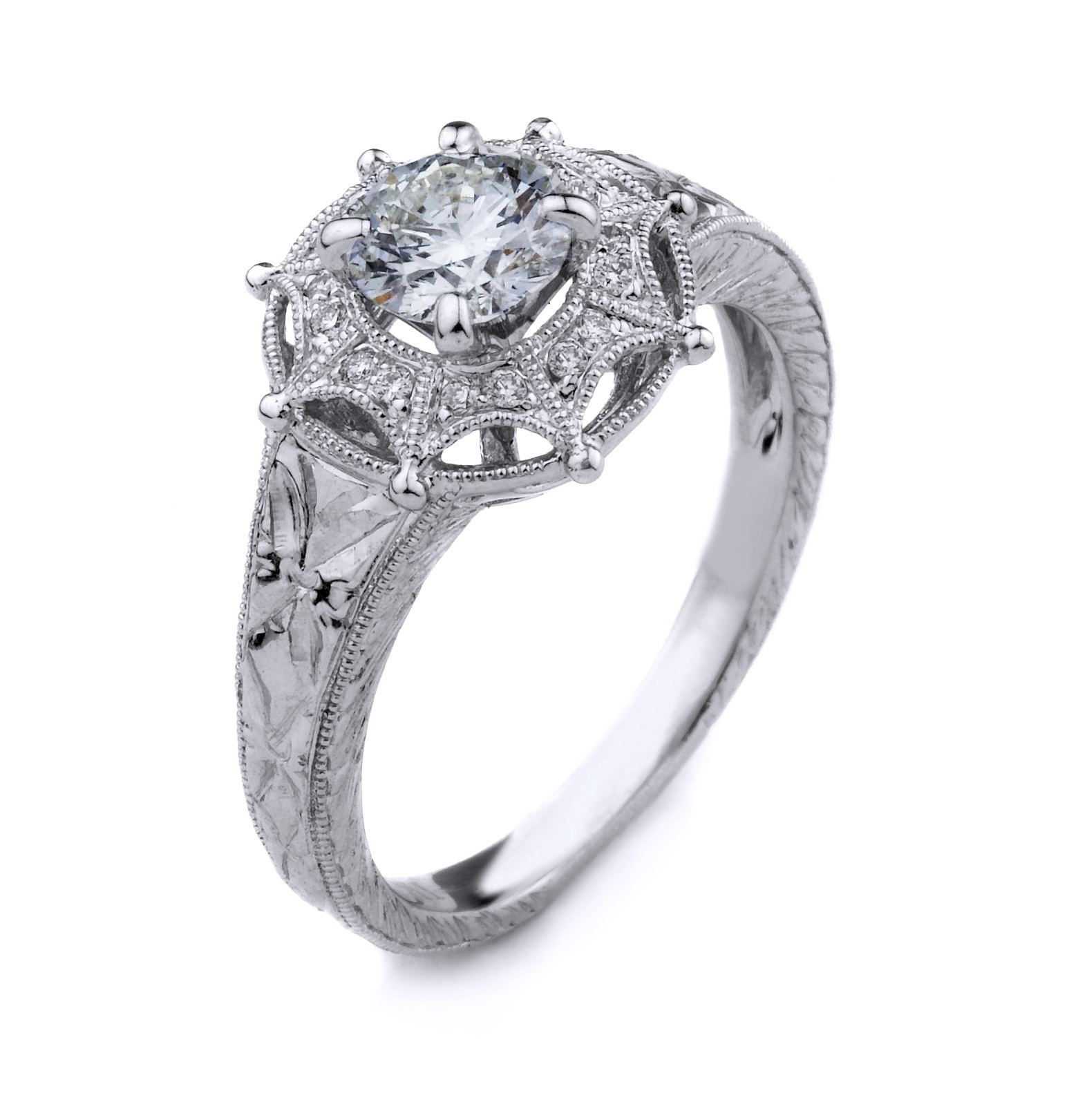 4.55 Grams 14K White Gold Ladies Ring With 16 Round Brilliant Diamonds Totaling 0.15ct Of G Color, SI Clarity & Center 0.70ct Round Brilliant Diamond Of G Color, SI1 Clarity. EGL Certificate# US914182303D