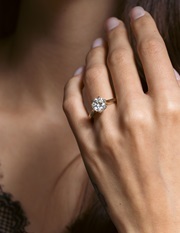 4.83 Grams, 14k Yellow Gold & White Gold 6 Prong Basket Solitaries Center 2.33ct Round Brilliant Diamond Of H Color, SI1 Clarity