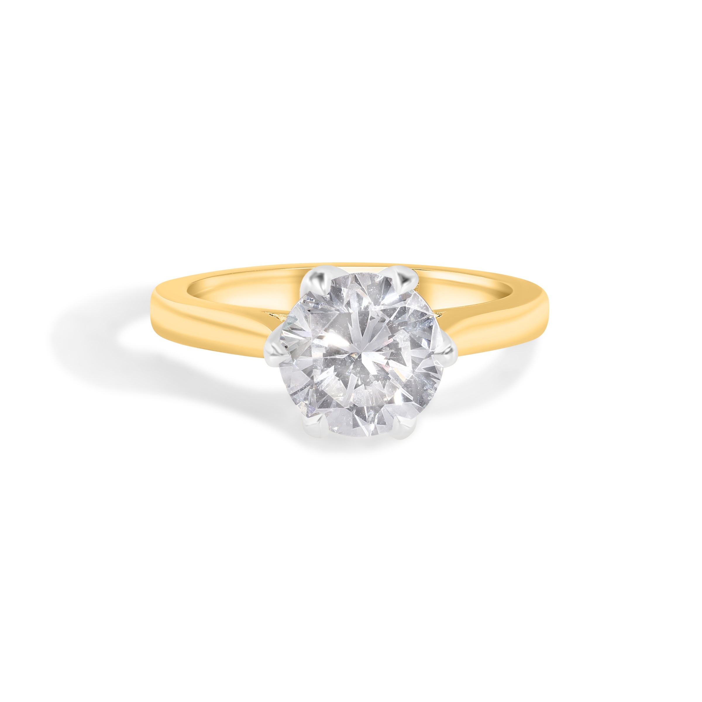 4.83 Grams, 14k Yellow Gold & White Gold 6 Prong Basket Solitaries Center 2.33ct Round Brilliant Diamond Of H Color, SI1 Clarity; US918039501D