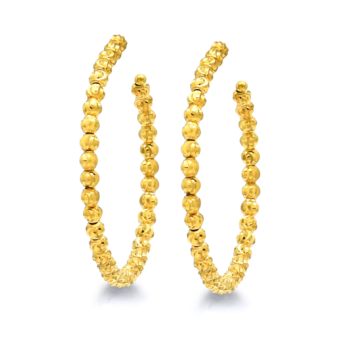 14K Yellow Gold Laser Cut 3mm Ball Fancy Hoop Earrings 1.50 Inch Wide