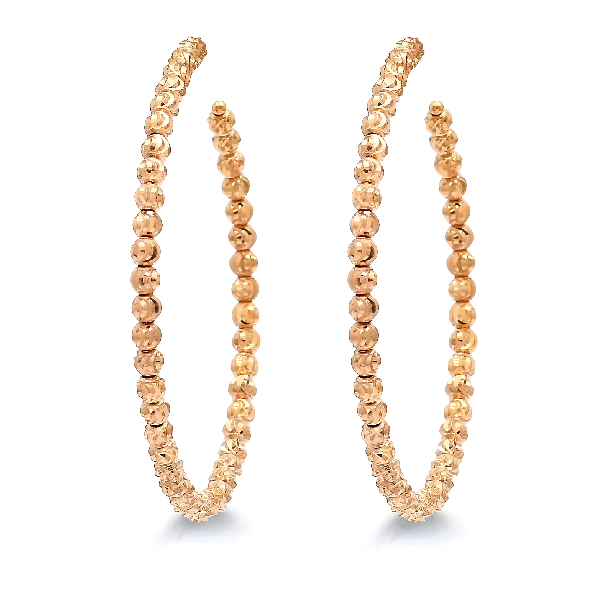 14K Rose Gold Laser Cut 3mm Ball Fancy Hoop Earrings 1.50 Inch Wide