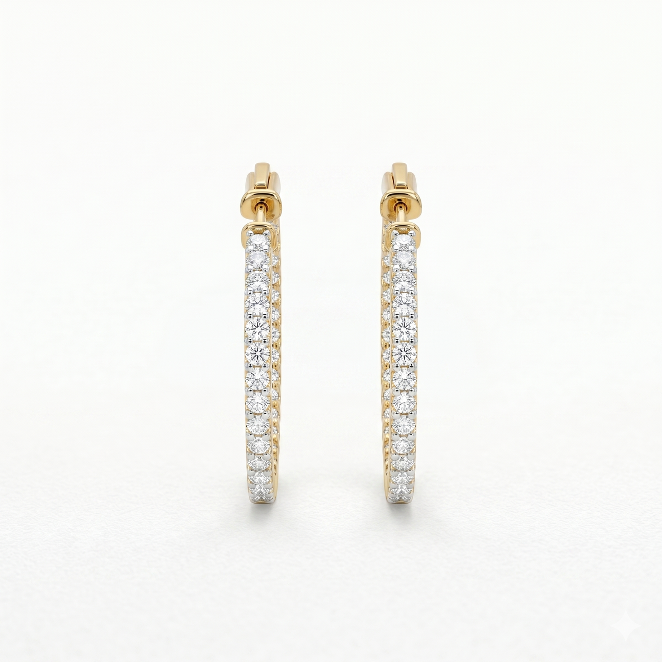 14k Yellow Gold Diamond Hoops with 66 Round Brilliant Diamonds Earrings