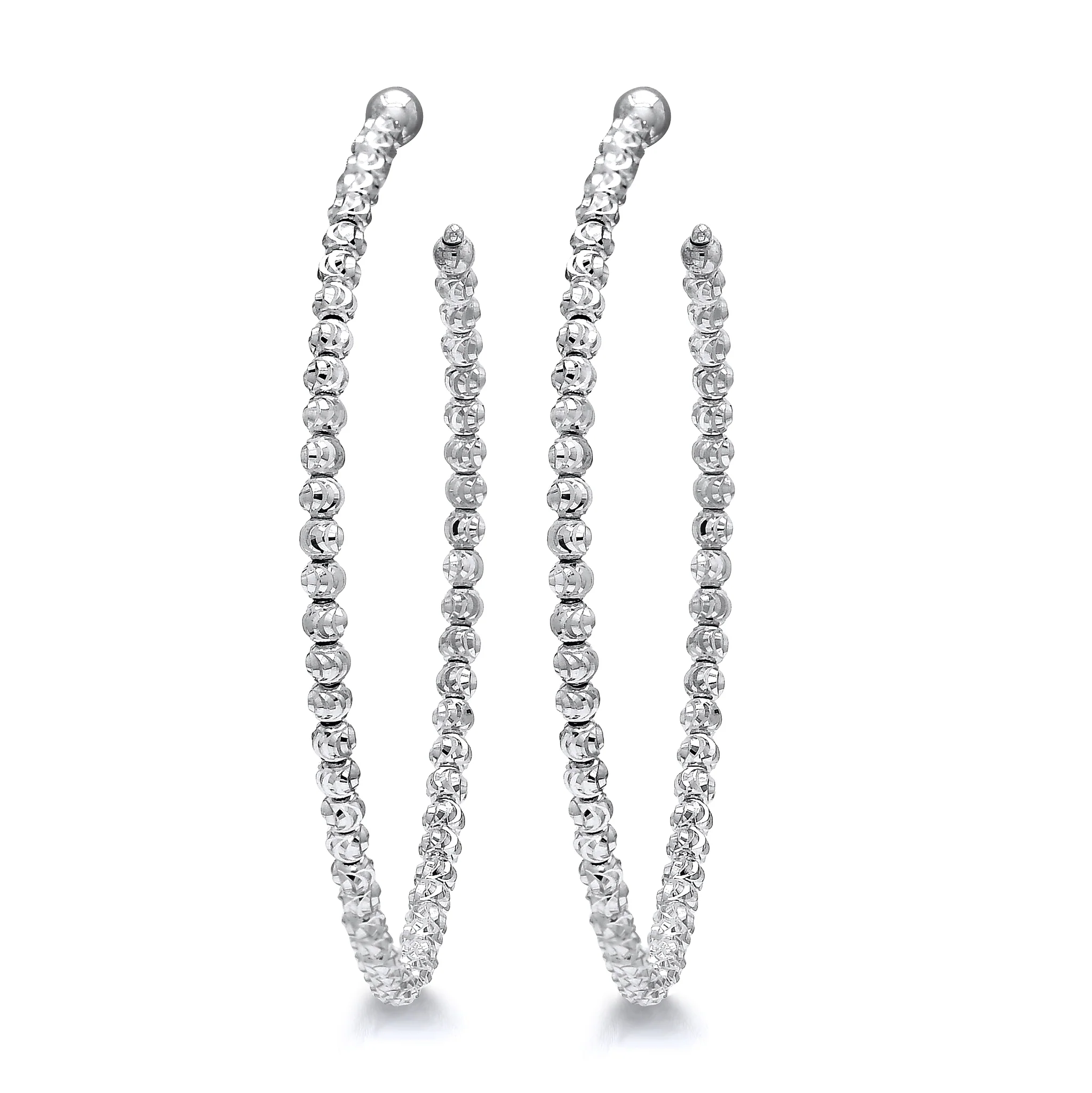 14K White Gold Laser Cut 3mm Ball Fancy Hoop Earrings 1 3/4 Inch Wide