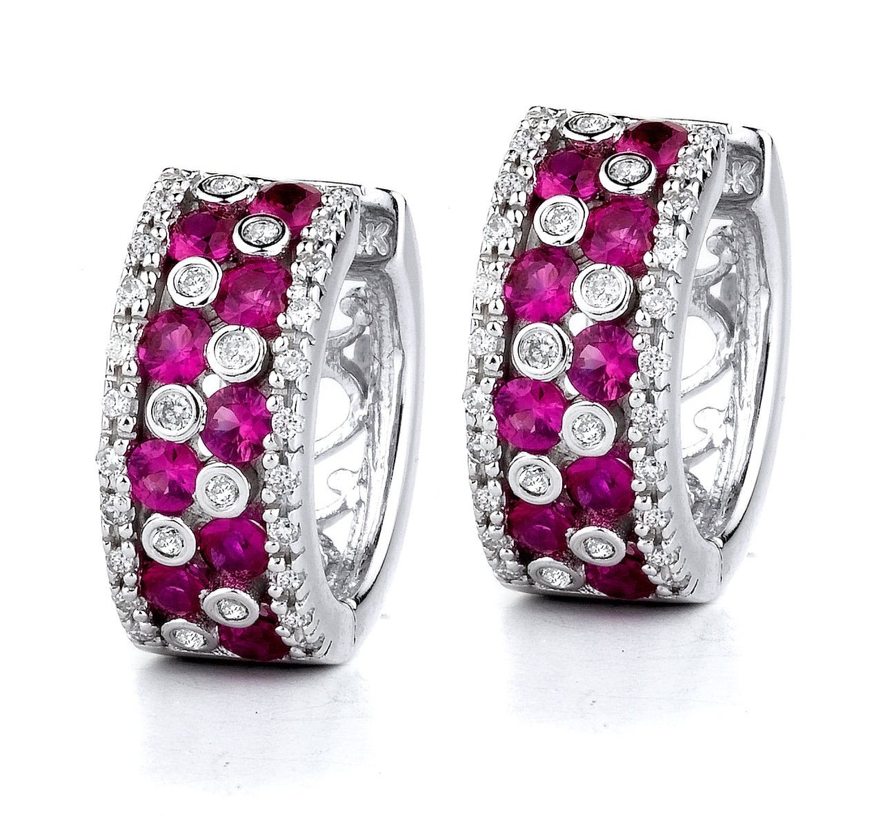 7.79 Grams 14K White Gold Earrings With Approximately 0.80ct Rubies & 0.40ct Diamonds Of G Color, VS Clarity; WGRDE40