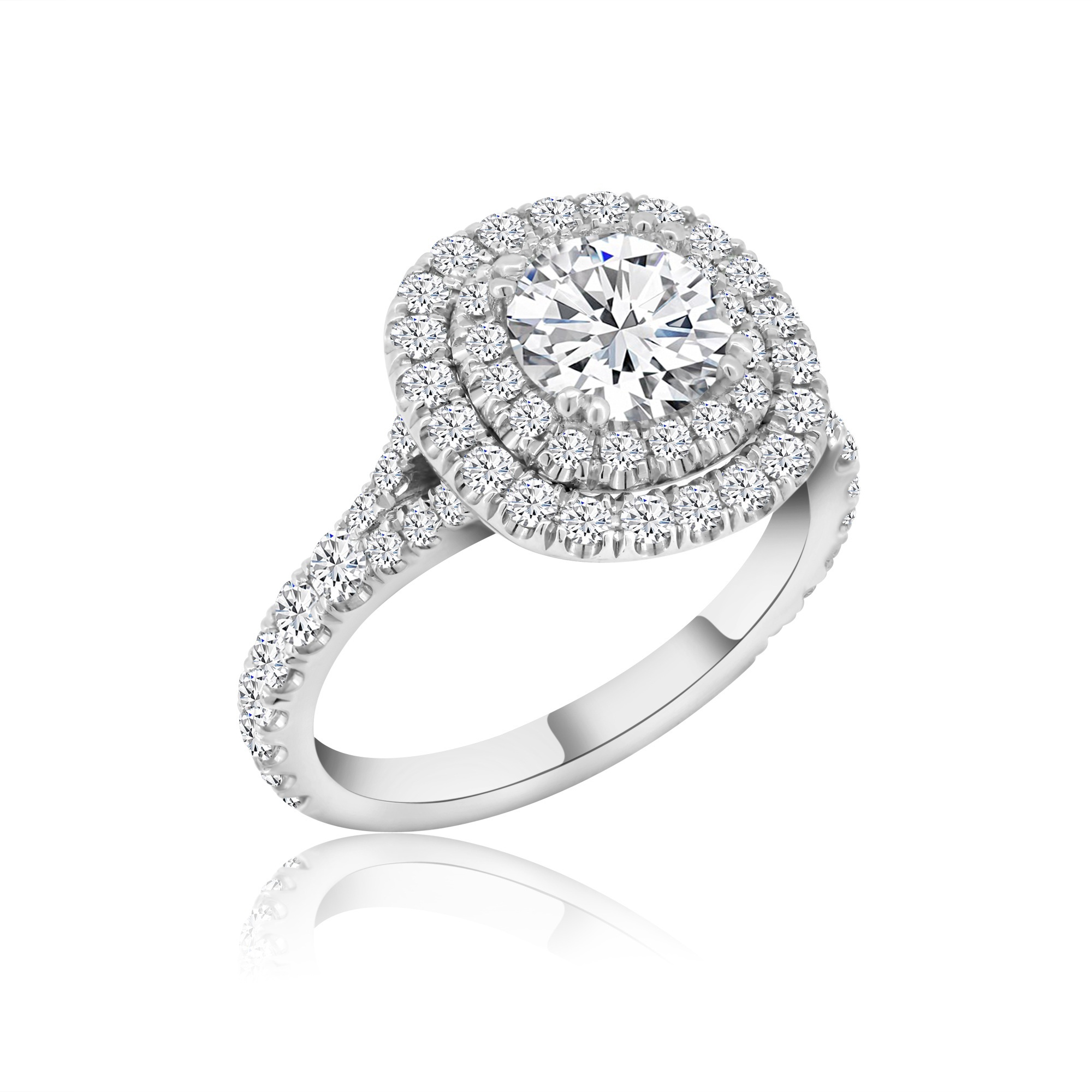 8.28 Grams Platinum 900 Custom Designed Ladies Engagement Rings Center 1.18ct Round Brilliant Diamond Of G Color, SI2 Clarity (Hearts & Arrows) & 68 Round Diamonds U Set Totaling 0.98ct Of F-G Color, VS Clarity.