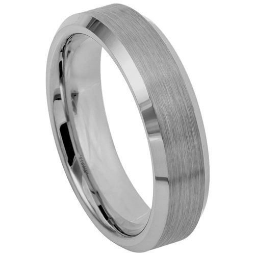 Tungsten Carbide Matte Finish Center, Beveled Sharp Edges, 6mm Wide, Comfort Fit Size#8