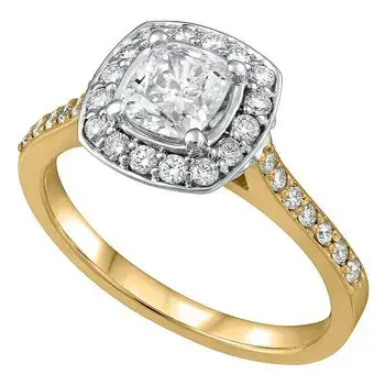 Fire & Ice 1.05ctw dia Halo engagement ring, .70ctw Canadian Cushion Cut centr SI-1 G, 30 rounds .35ctw VS-SI G-H 14K YG CERT#1680 tracking#CAD68020