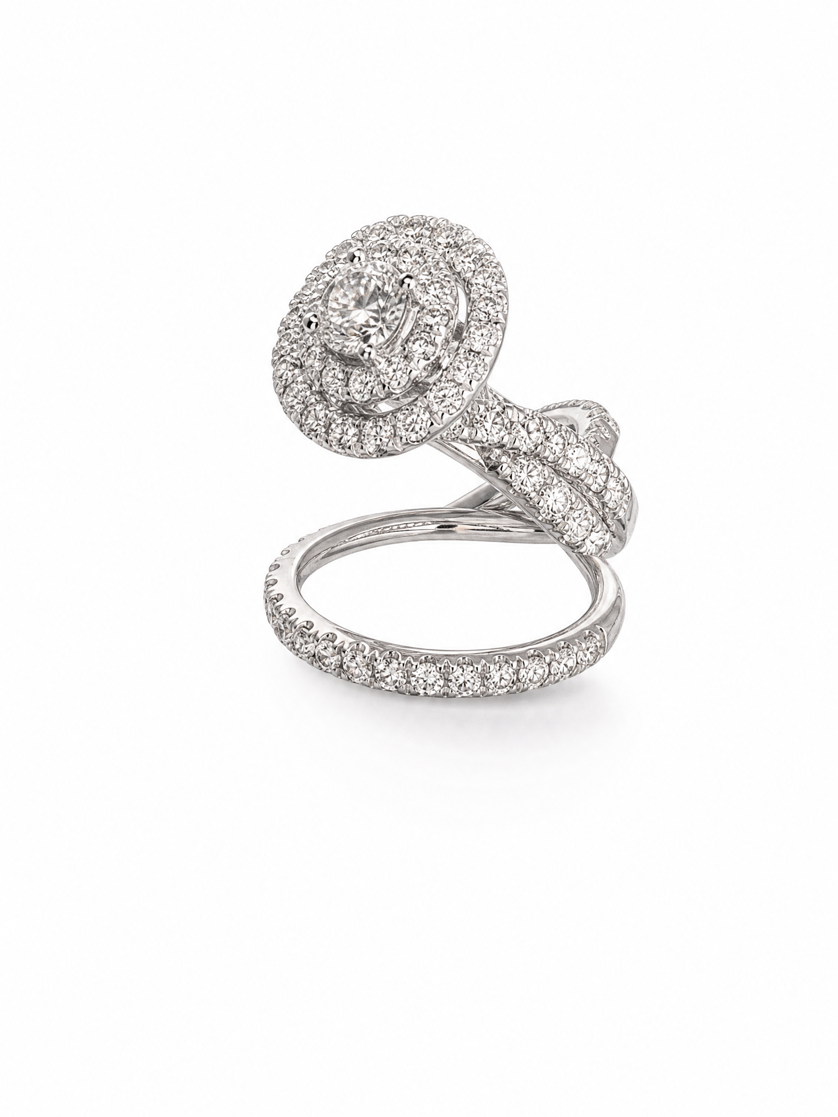 1.98ctw diamond Double Halo Bridal ring set, Criss Cross sides with straight band .51CT Canadian Round Centre I-1, HG 73 rounds 1.47ctw SI1-SI2 GH 14K White gold CERT#1679 tracking#CDN1P-1004
