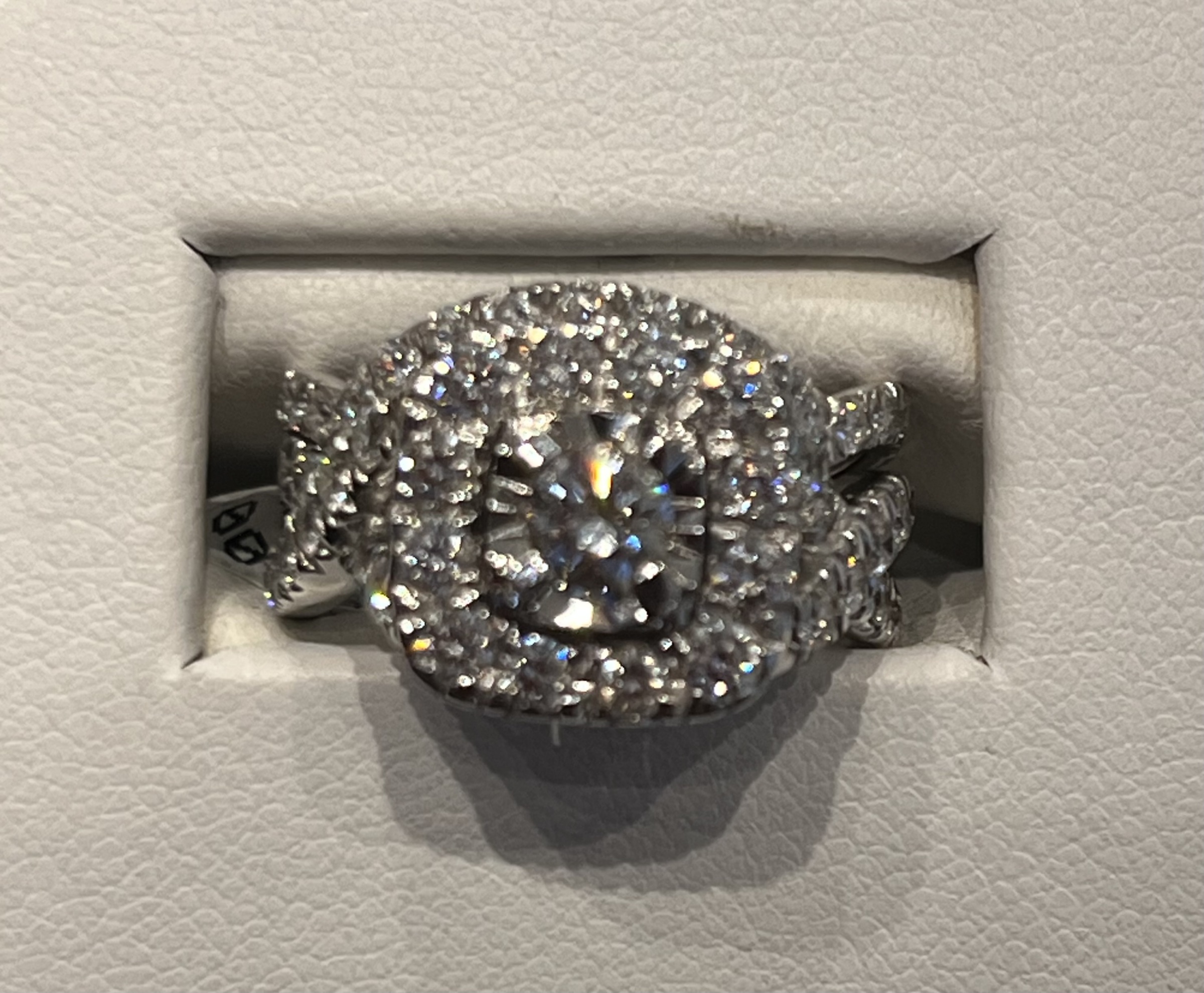 2.00ctw diamond ring set, .40ctw Round centre, Halo, Split shank with matching band 14K White gold