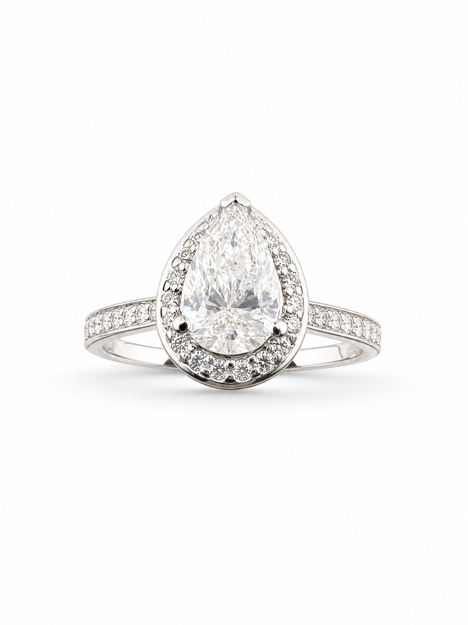 Fire and Ice 1.27ctw Pear. ring 14Kt WG, Centr 1.02  I1- I ,.25ctw side dia. CRT1513