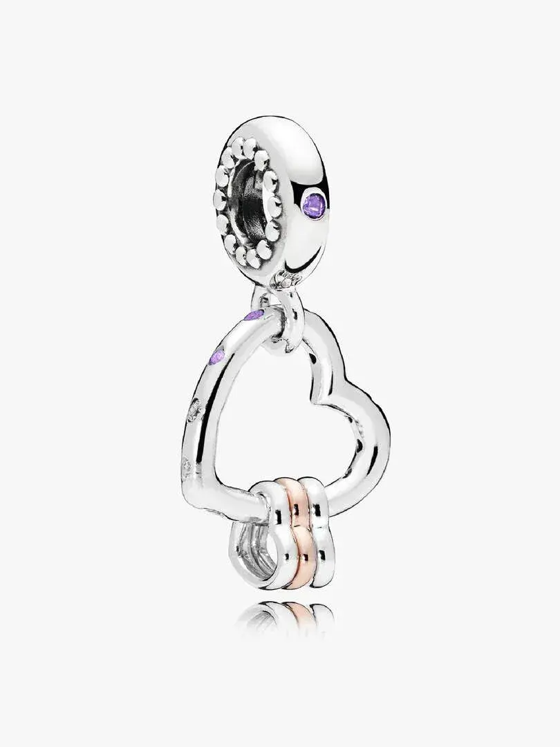 Heart Highlights, Multi-Colored Crystals & CZ Heart silver and PANDORA Rose dangle with lilac crystal, royal purple crystal and clear cubic zirconia #787247NLCMX