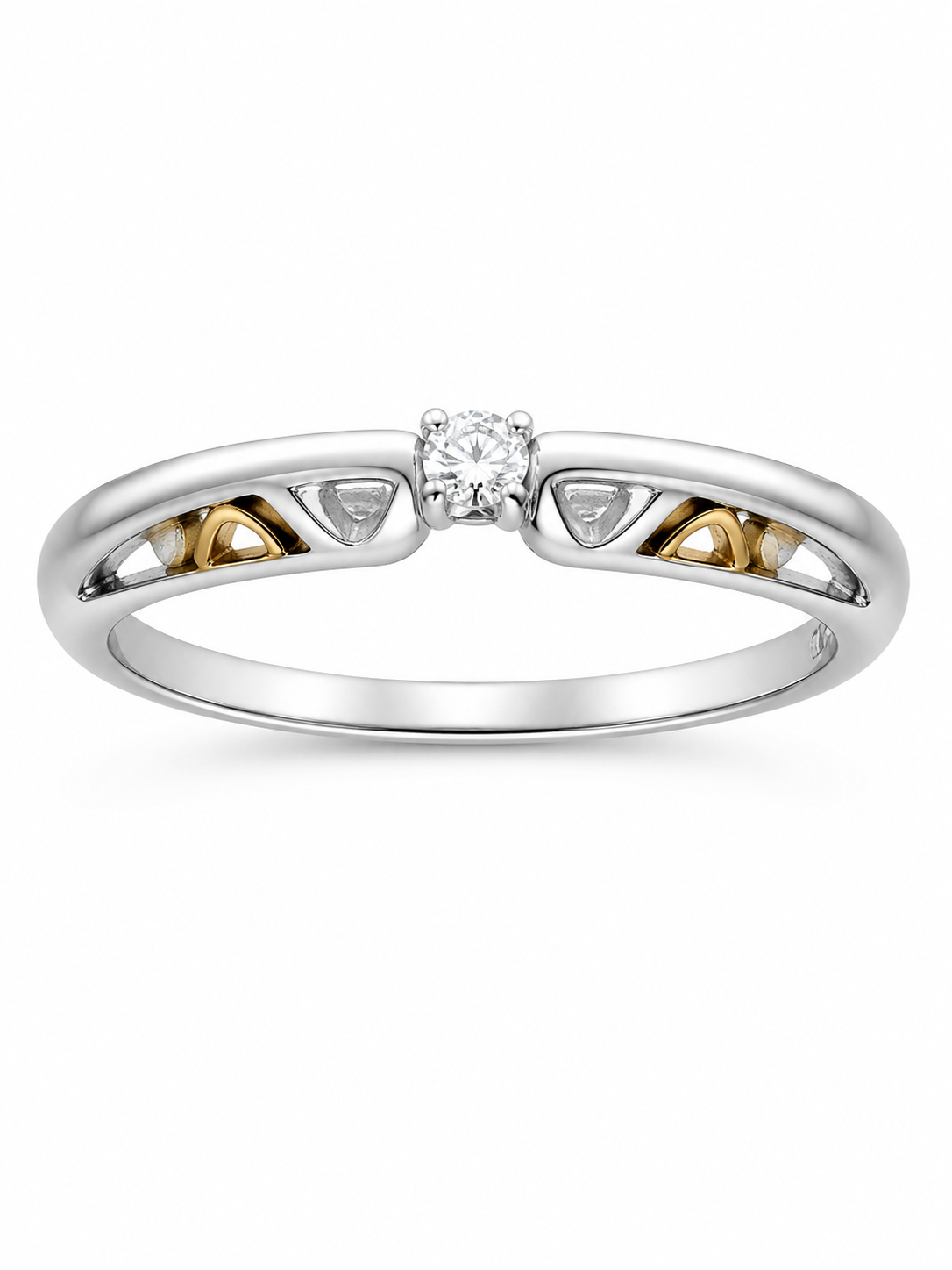 Lady's diamond band with scroll design 1 round diamond=.05ctw SI/I, 18K gold two tone