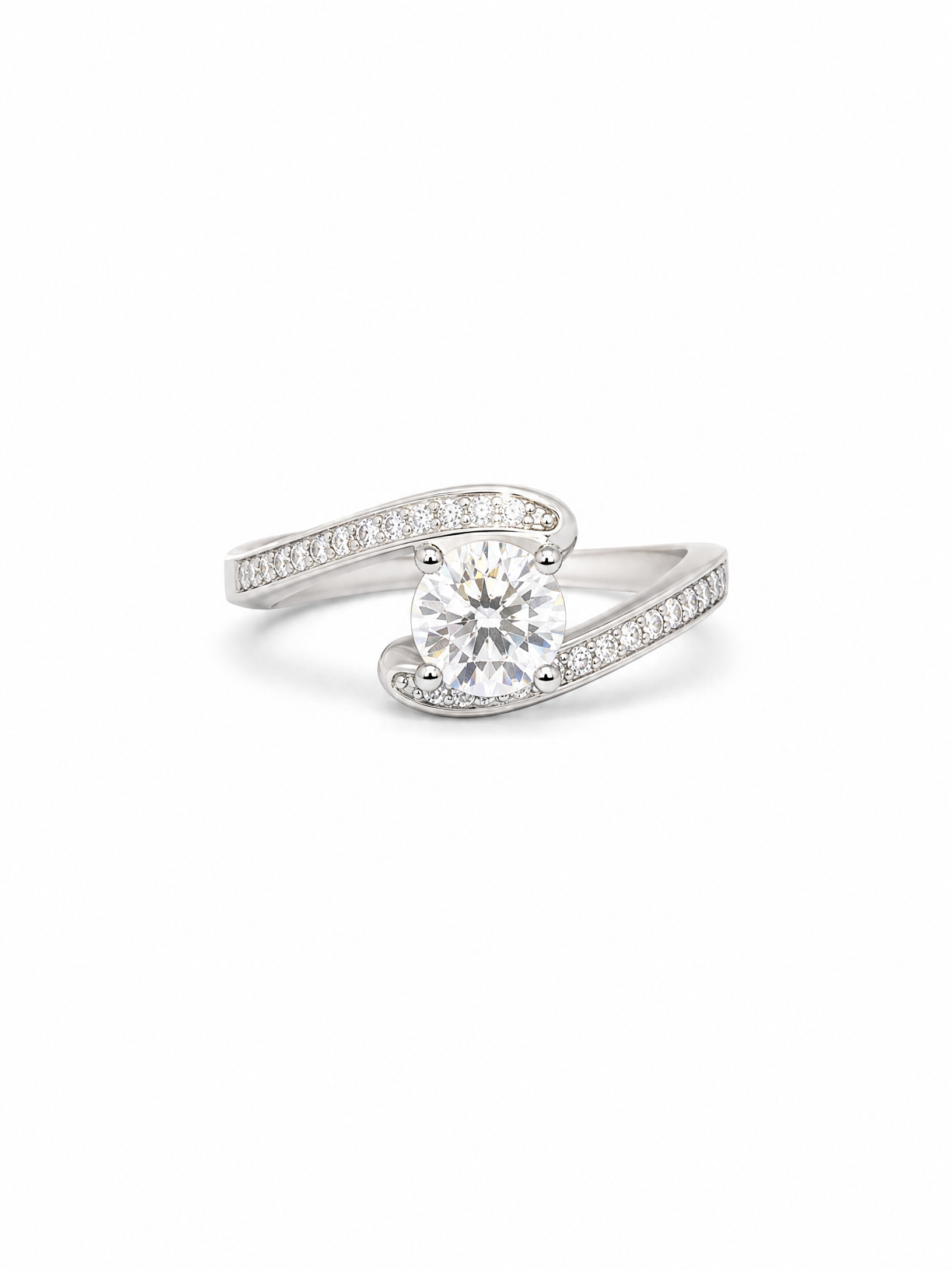 Maple leaf diamond ring, Overlapping design, Centre .53ct Canadian round diamond SI2-H, 28 side diamonds .15ctw VS-SI G-H 18KP white gold CERT#1446 tracking#CMCO-279287