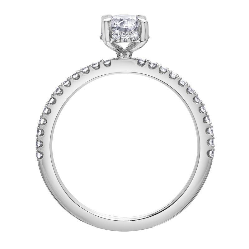 Oval diamond ring with hidden Halo, 1.00ct Oval Centre SI1 I, .37 round diamonds 14K White gold CERT#1977 GIA 030866