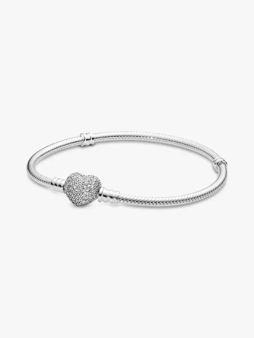 Sparkling Heart & Snake Chain Pandora Bracelet #590727CZ-21