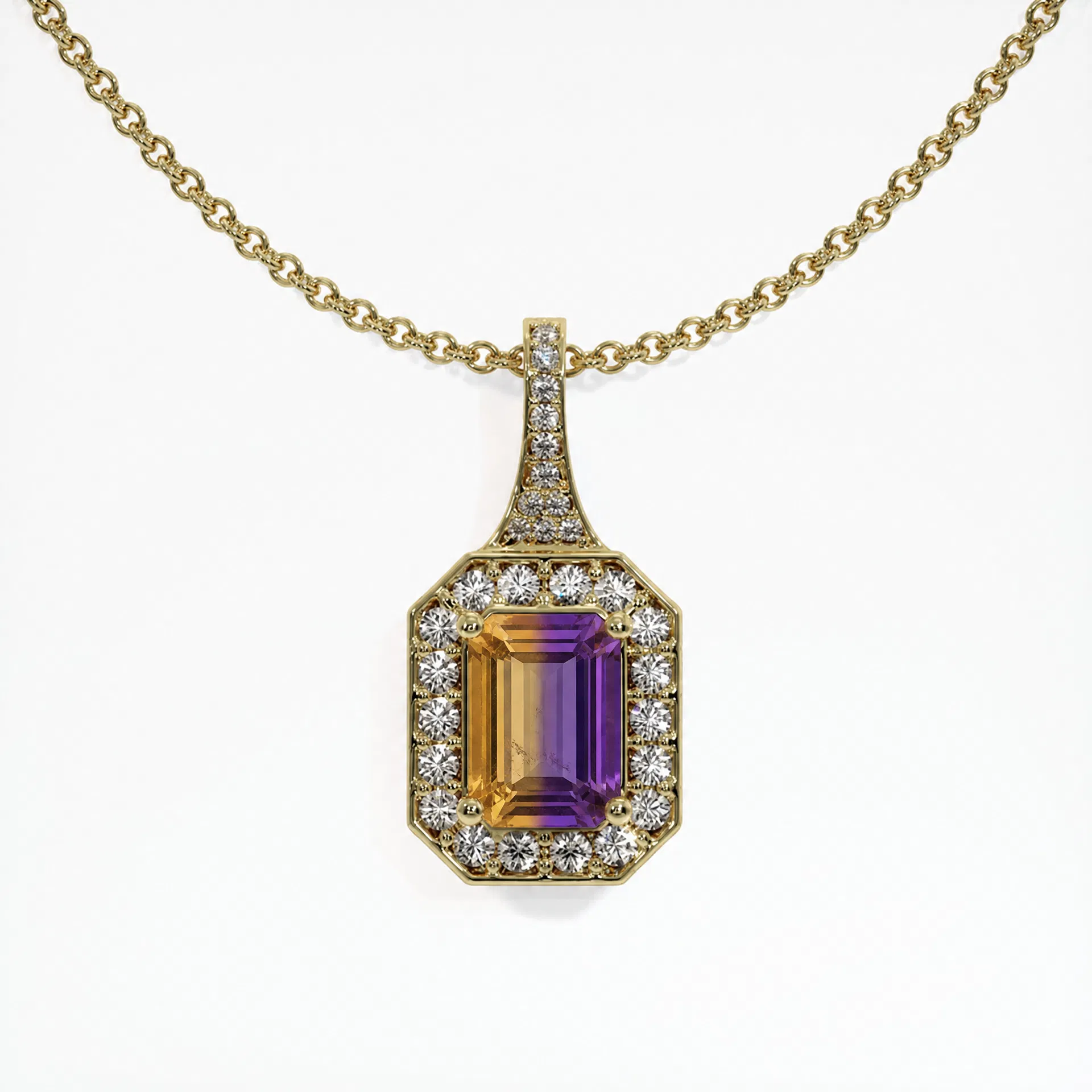 Pave Bi Color Ametrine Pendant 18.36 Ct., 14K Yellow Gold