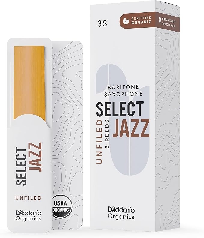 D'Addario Organics Select Jazz Unfiled Baritone Saxophone Reeds| 3 Soft (Box of 5)