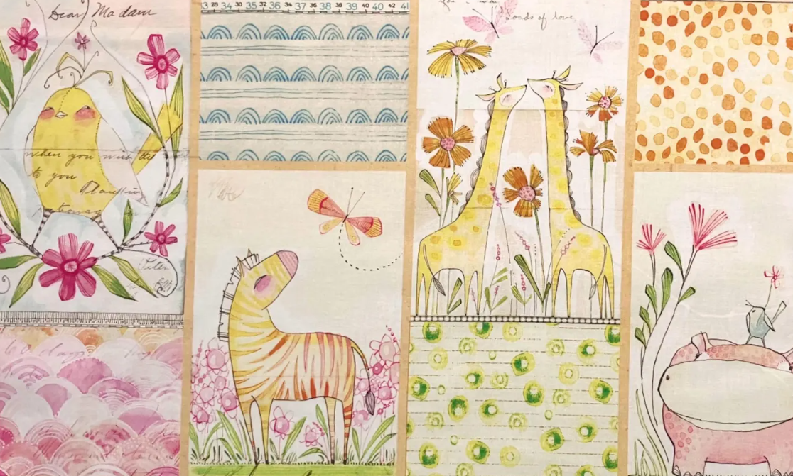 Cori Dantini Fabric Panel: Hello World Mini Menagerie 8 Quilt Blocks