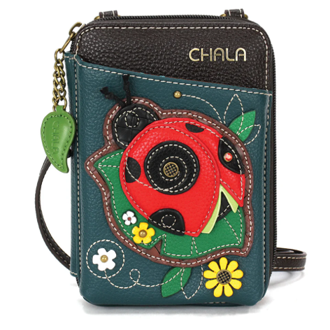 Chala Wallet Crossbody Cell Phone Purse - Women Faux Leather Multicolor Handbag with Adjustable Strap - Ladybug A