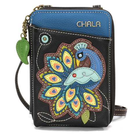 Chala Wallet Crossbody Cell Phone Purse - Women Faux Leather Multicolor Handbag with Adjustable Strap - Peacock