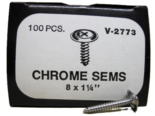 CTS2773R CHROME TAPPING SCREWS #2773,  Chrome, Phillips Oval Head SEMS, 8 x 1.25, 100 pcs. (PER BAG)