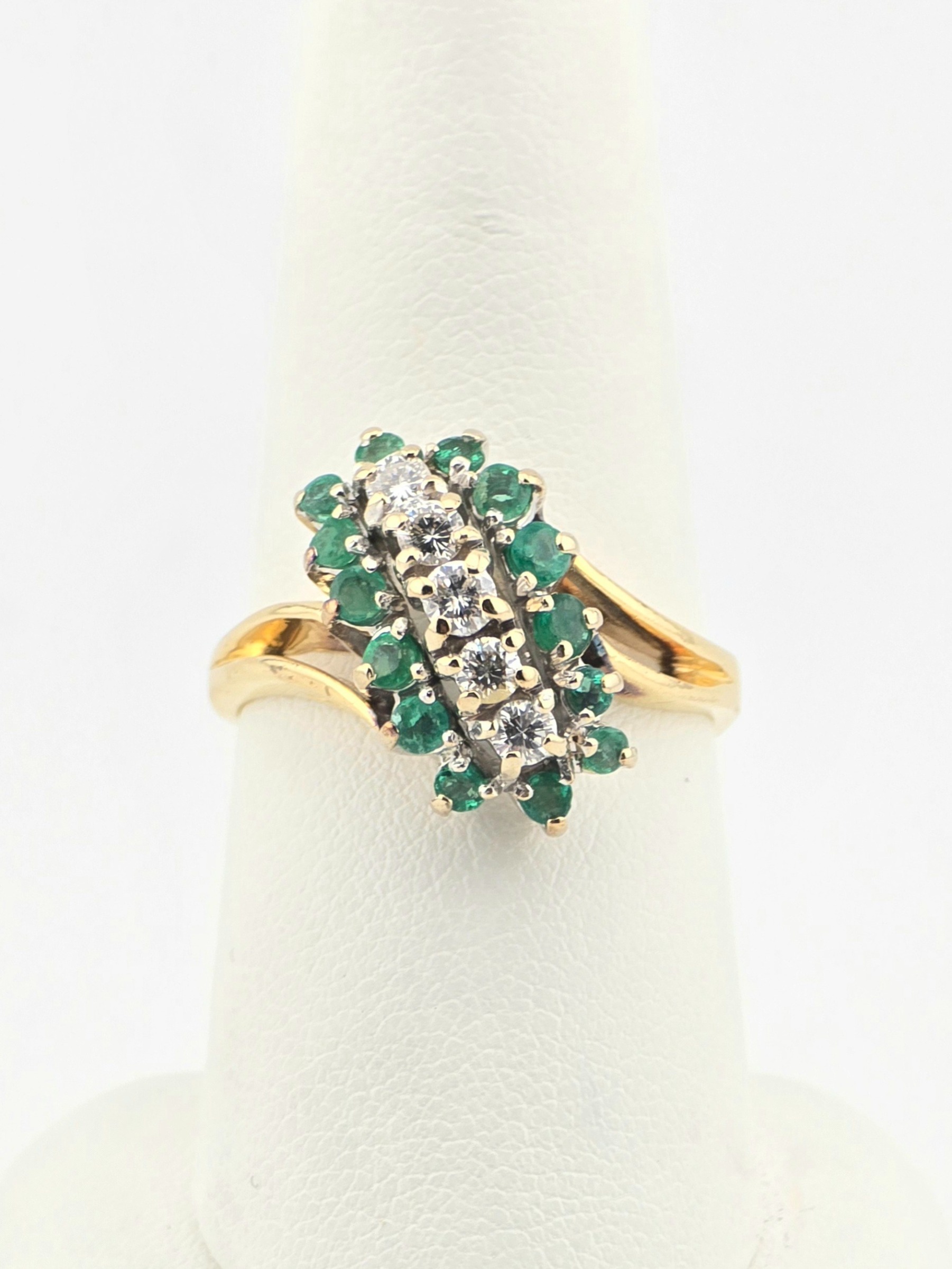 14KWY 2 TONE DIAMOND ~0.5CTW ~H ~SI EMERALD ~0.6CTW RING SIZE 8.5