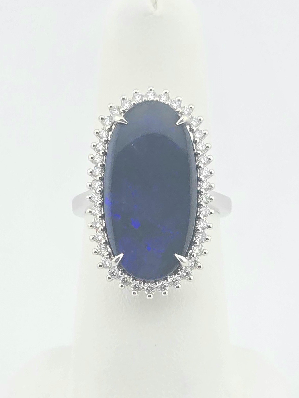 14KW AUSTRALIAN BLACK OPAL LIGHTNING RIDGE ~6.2CT DIAMOND ~.42CTW ~F-G ~VS SIZE 6.75