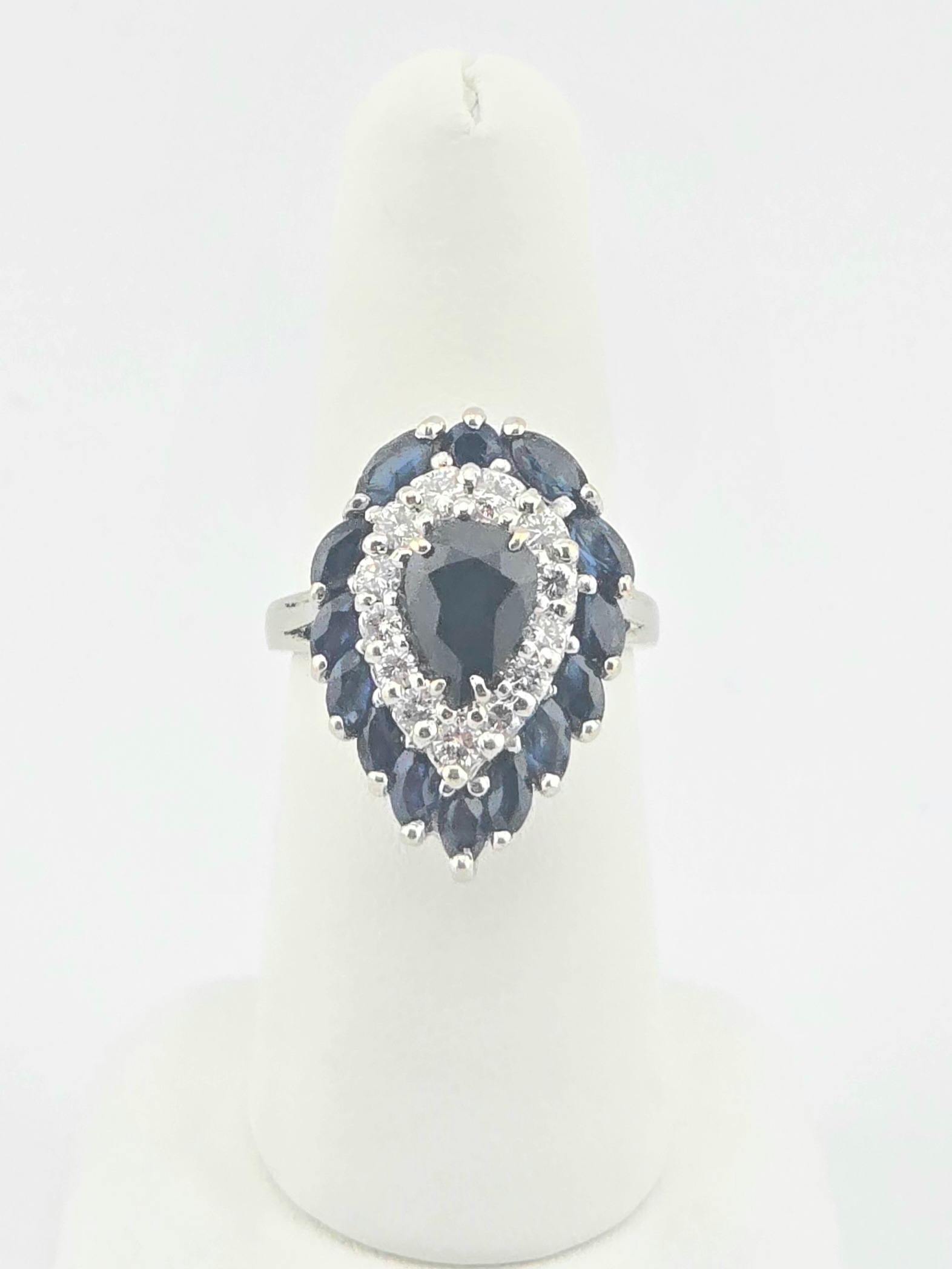 14KW CENTER SAPPHIRE ~1.7CT HALO SAPPHIRE ~1.4CTW DIAMOND ~0.50CTW ~H-I ~SI SIZE 7.5