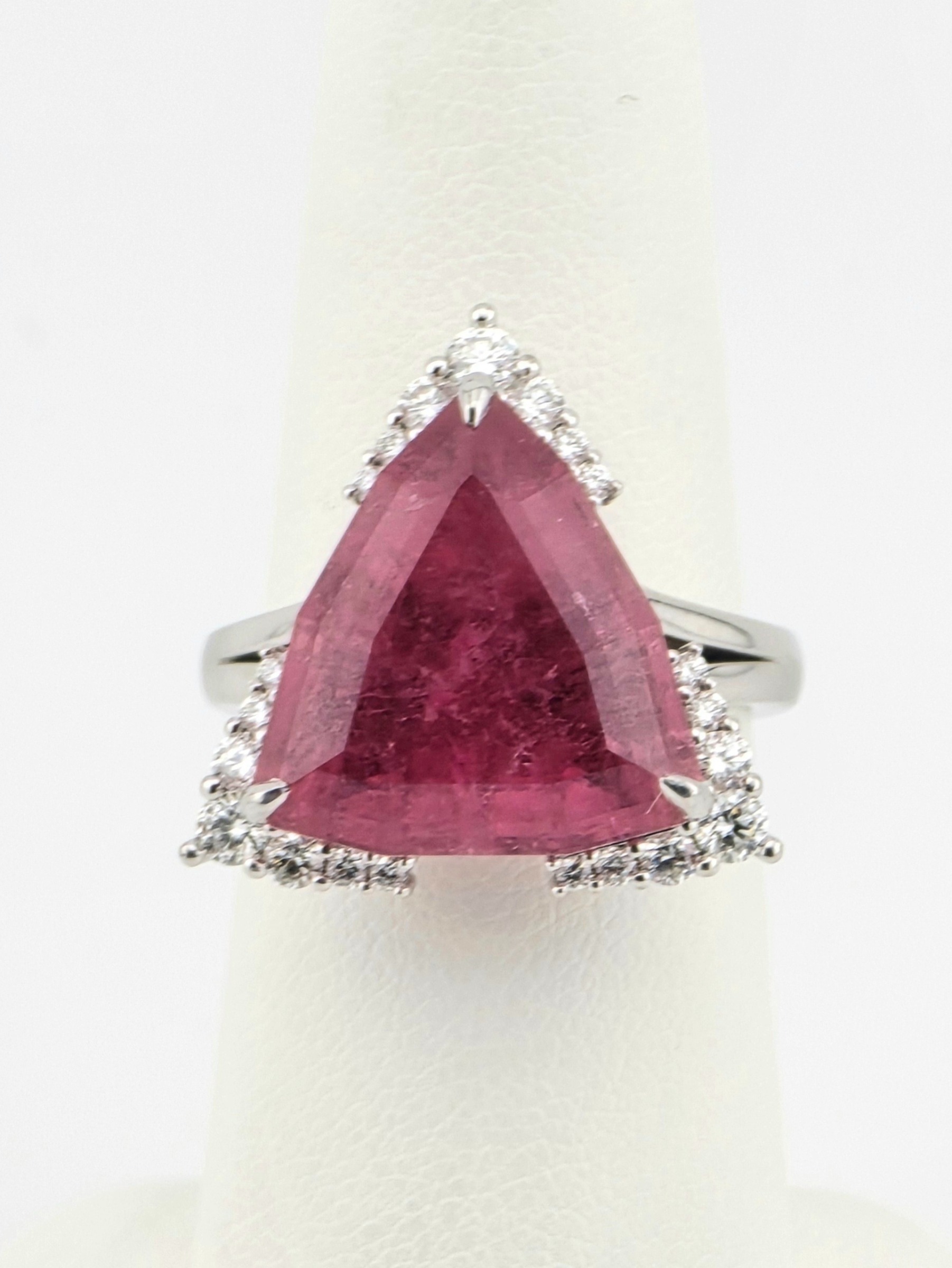 14KW HOT PINK TOURMALINE ~12.37CT DIAMOND ~0.55CTW RING SIZE 7