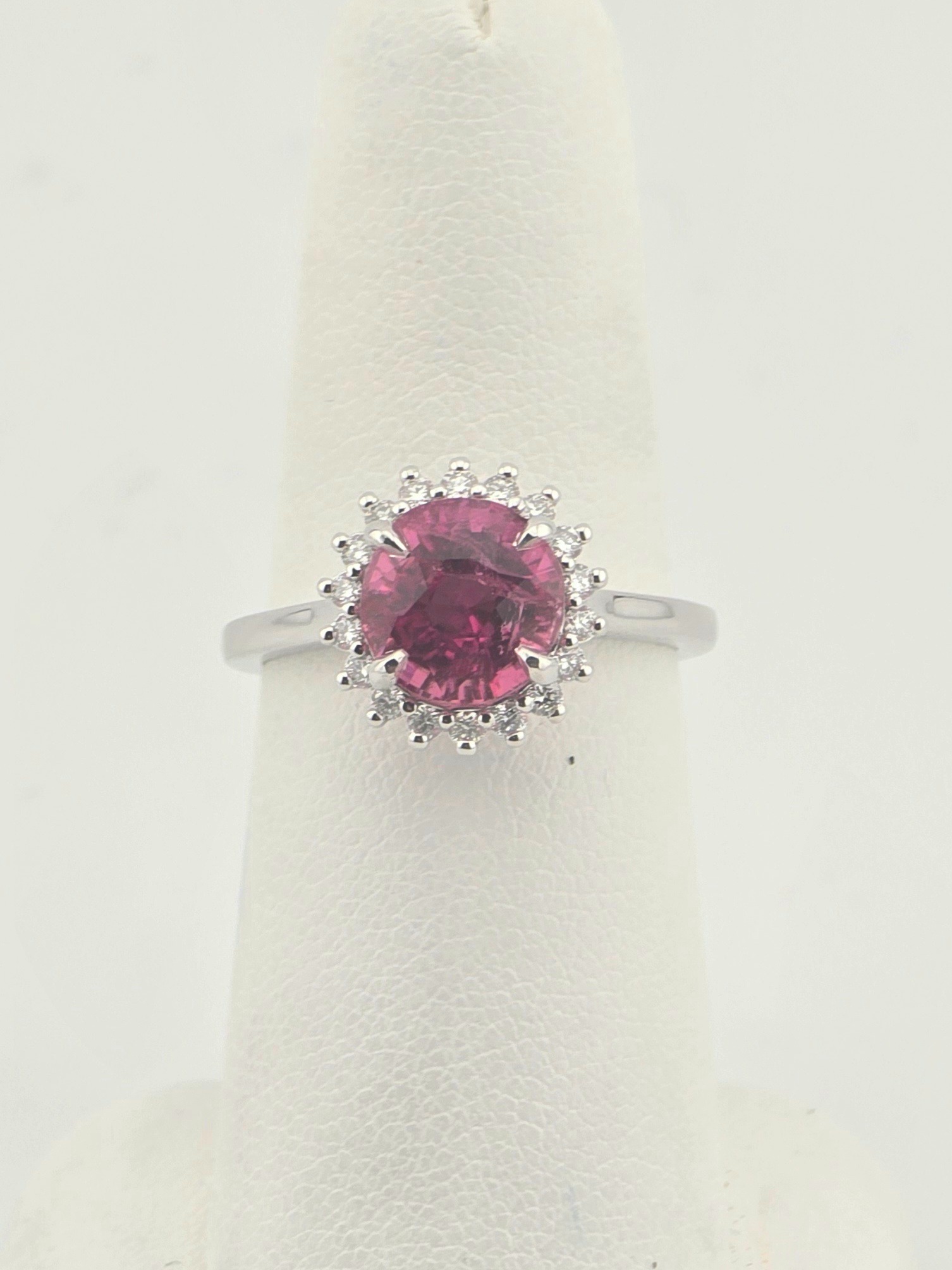 14KW HOT PINK TOURMALINE 2.76CT WITH DIAMOND HALO ~1.20CTW ~FG ~VS SIZE 7
