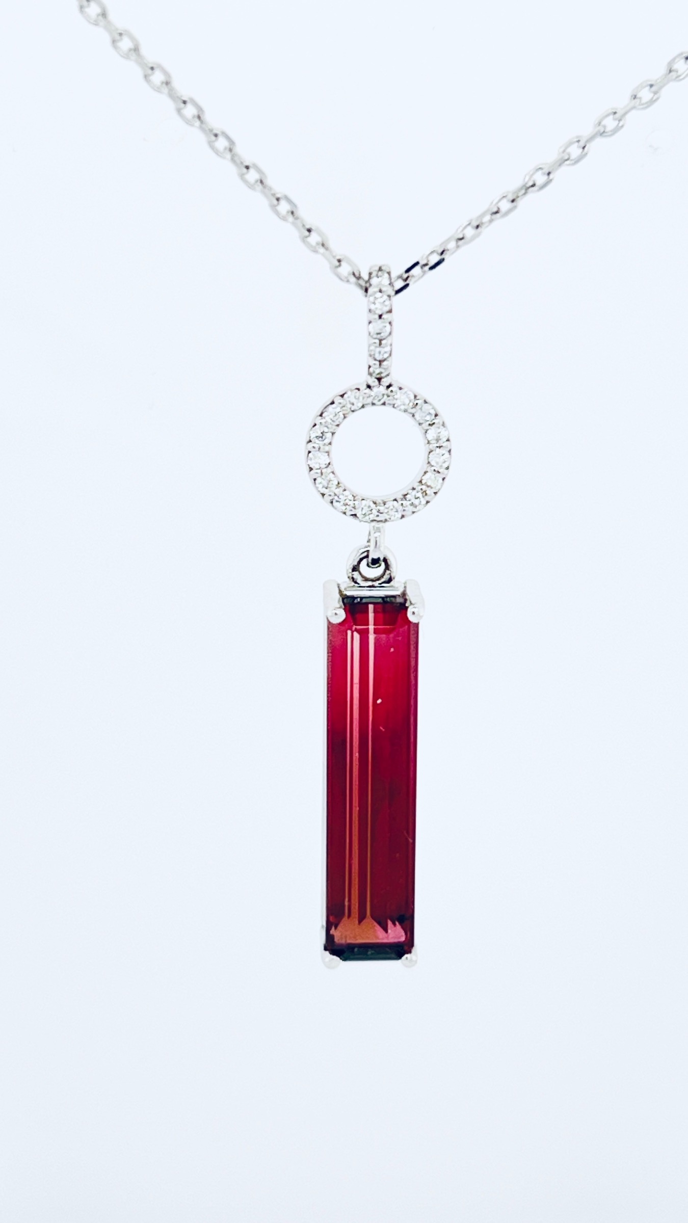 14KW HOT PINK TOURMALINE ~3.8CT AND DIAMOND ~.1CTW ~F-G ~SI1 BAIL PENDANT 18
