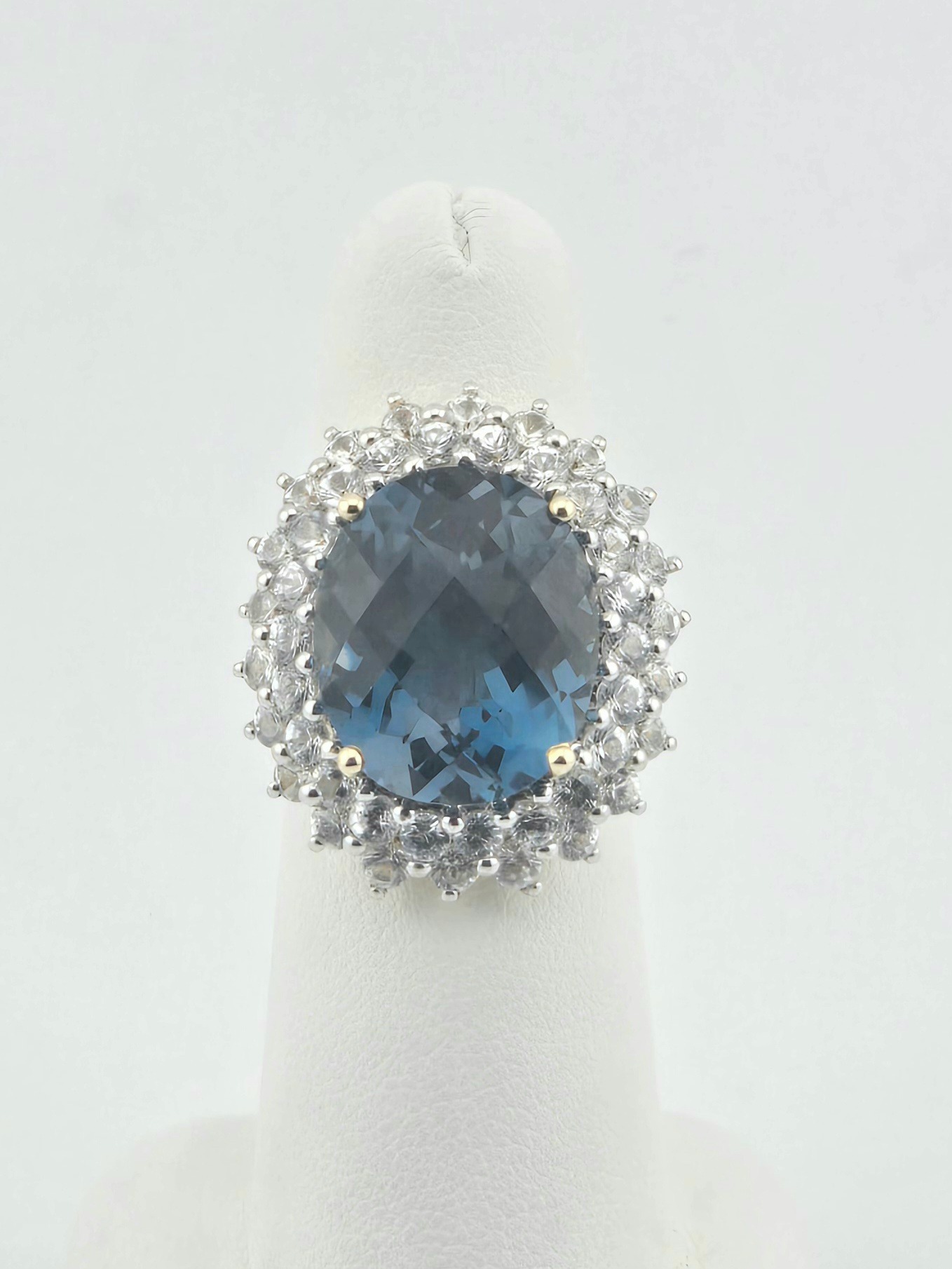 14KY LONDON BLUE TOPAZ ~15CT MOISSANNITE ~2.5CTW RING SIZE 6.5
