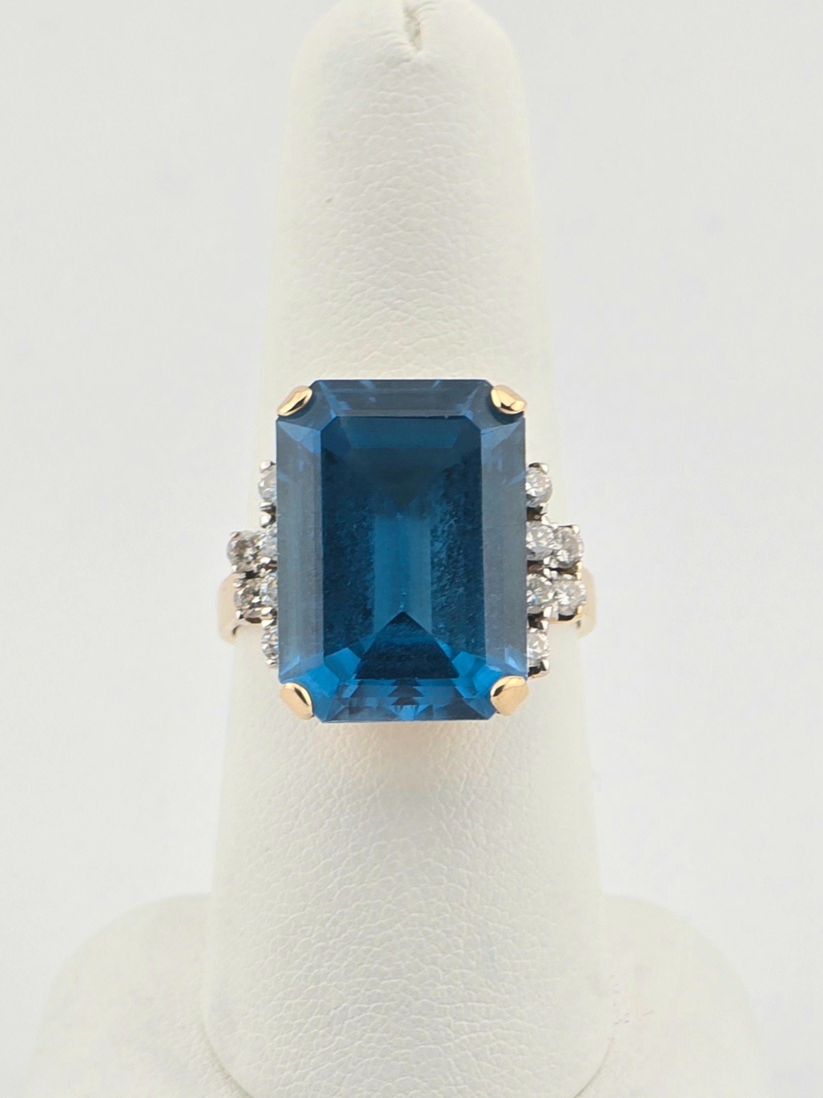 14KY LONDON BLUE TOPAZ ~16CT DIAMOND ~0.36CTW ~I-J ~I1 RING SIZE 8.25