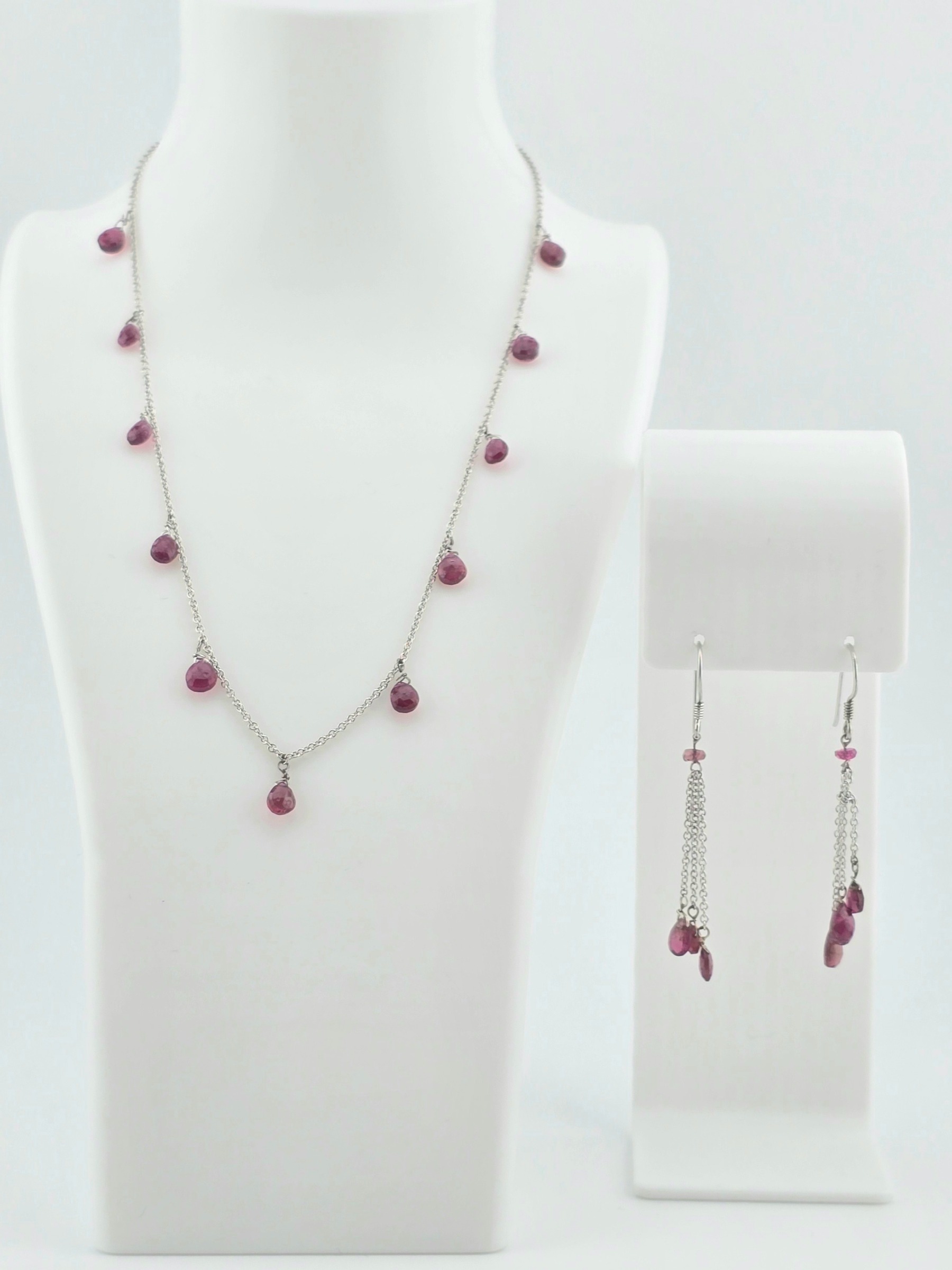 18KW ~8CTW NATURAL TOURMALINE BRIOLETTE CUT 3PC SET 2 EARRING 1 NECKLACE 16
