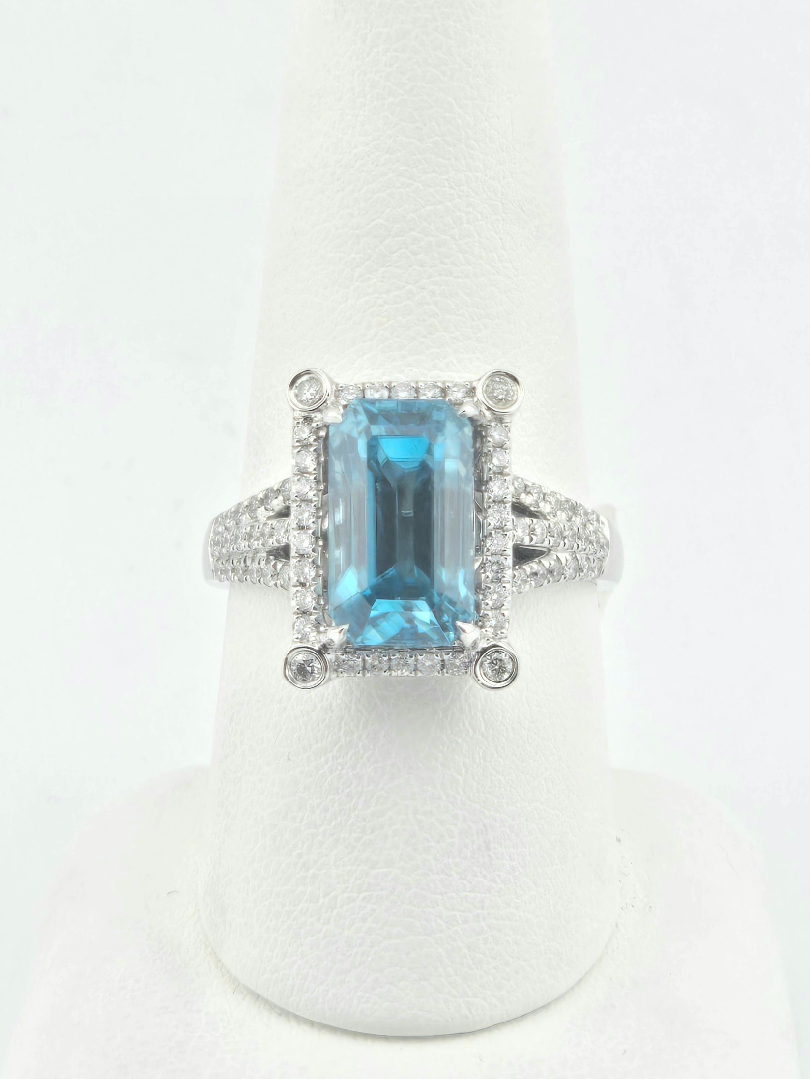 18KW CUSTOM BLUE ZIRCON 8.27CT AND DIAMOND .70CTW ~FG ~VS2 RING SZ8.75