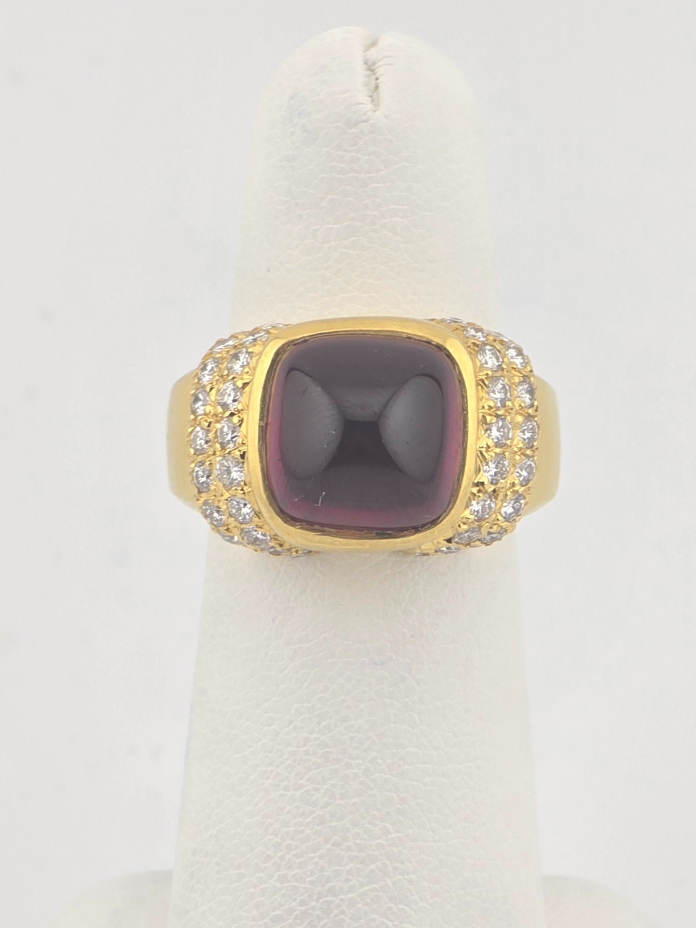 18KY M STOWE DESIGNER DIAMOND 1.0CTW FG VS AND RHODOLITE GARNET ~6CT SZ 6.25